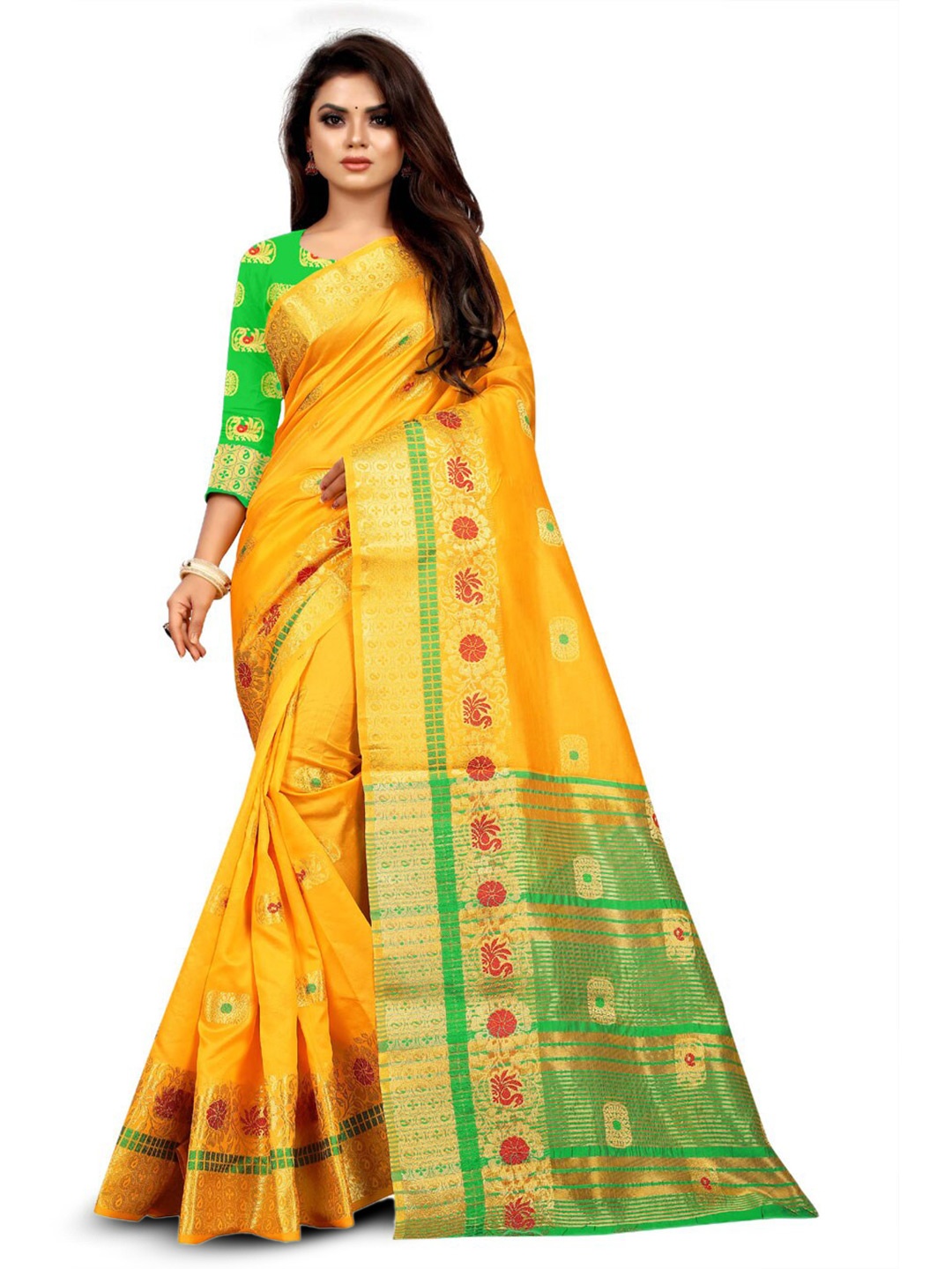 

ZEEPKART Ethnic Motif Kanjeevaram Zari Saree, Gold