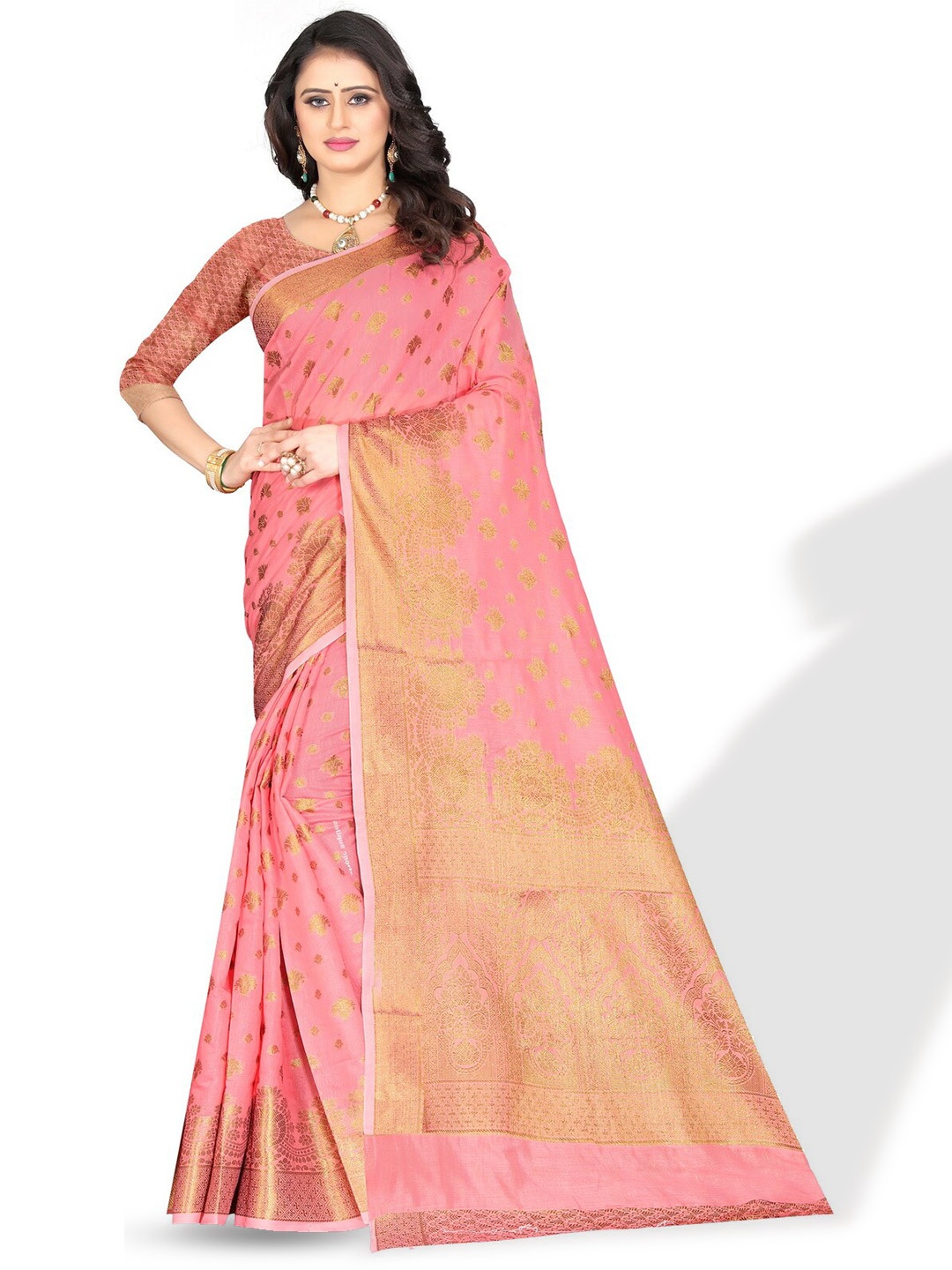 

ZEEPKART Ethnic Woven Design Zari Kanjeevaram Saree, Pink