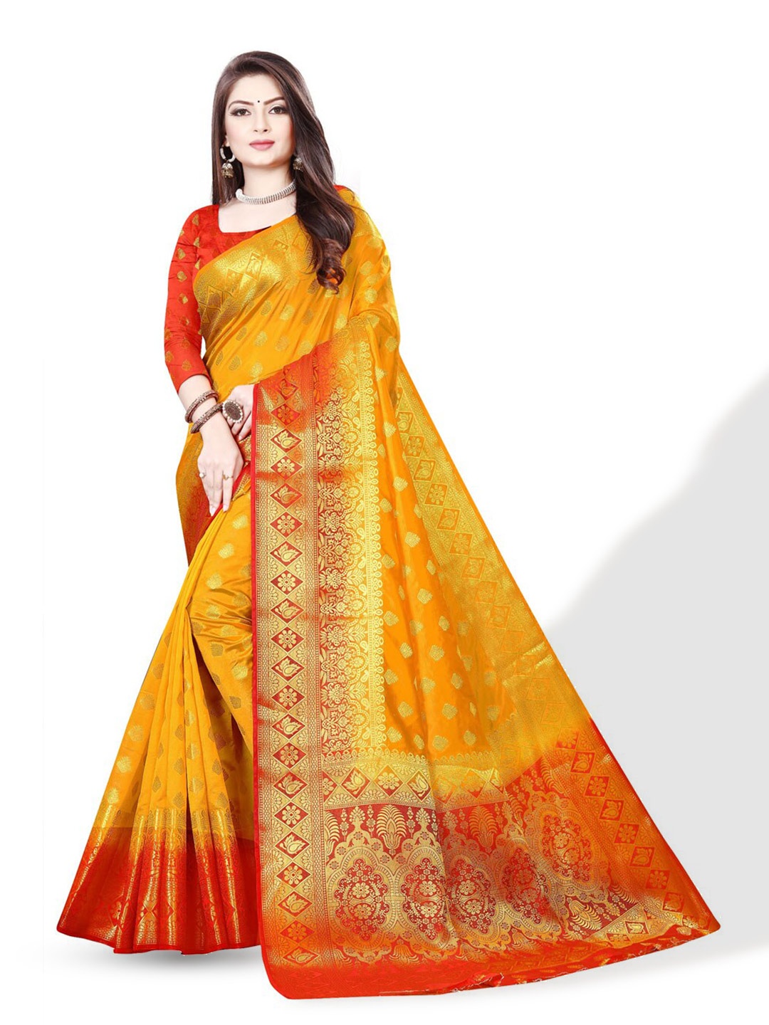 

ZEEPKART Woven Design Zari Kanjeevaram Saree, Gold