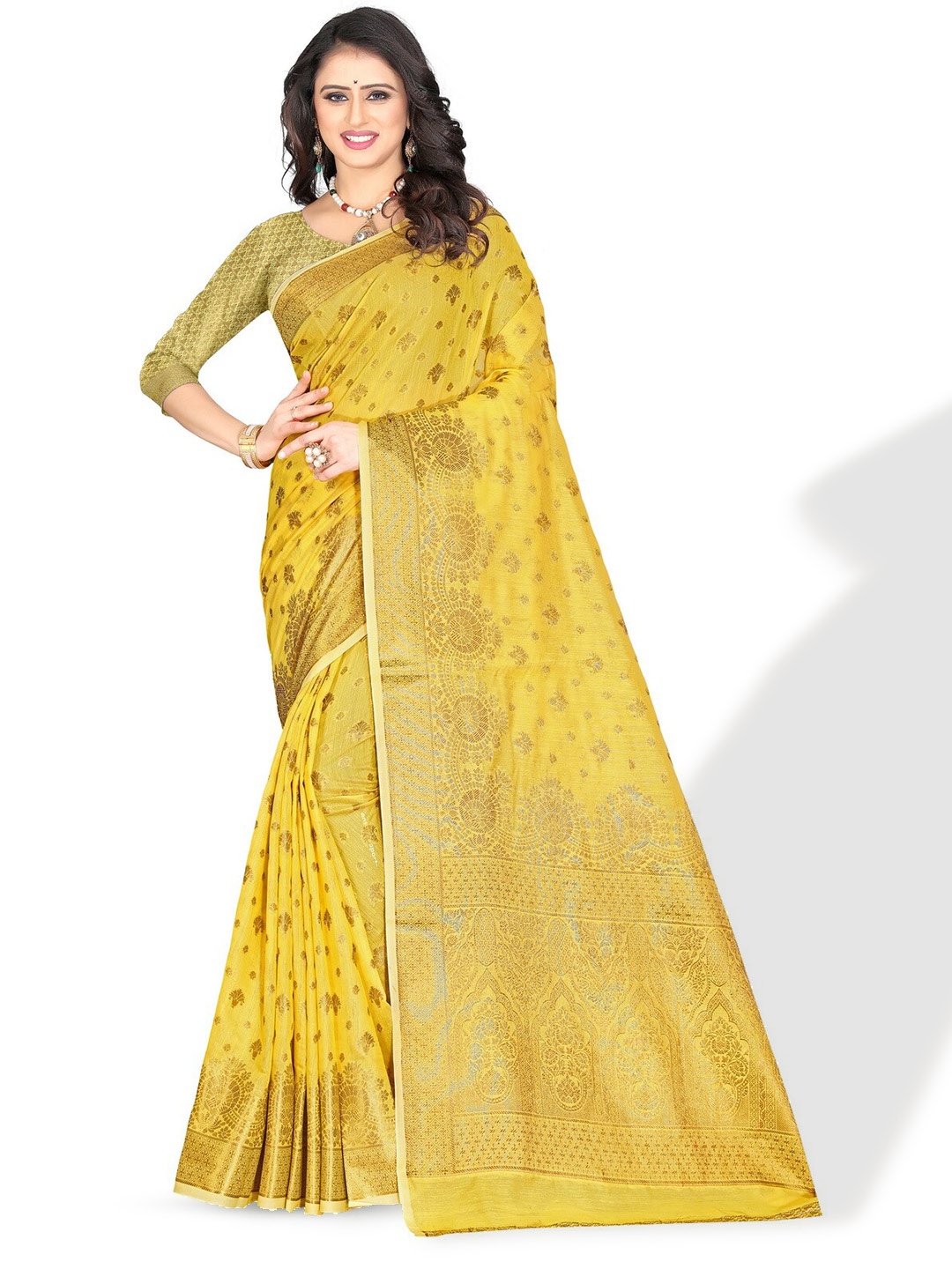 

ZEEPKART Ethnic Motif Woven Design Zari Kanjeevaram Saree, Yellow