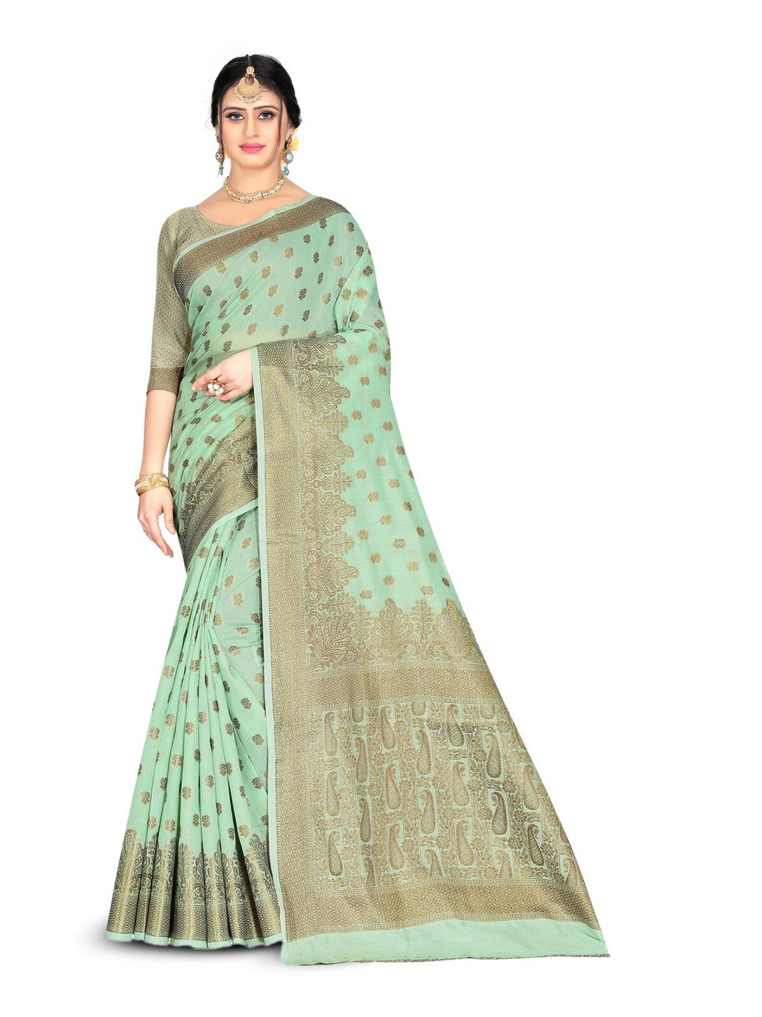 

ZEEPKART Ethnic Motifs Woven Design Zari Kanjeevaram Saree, Blue