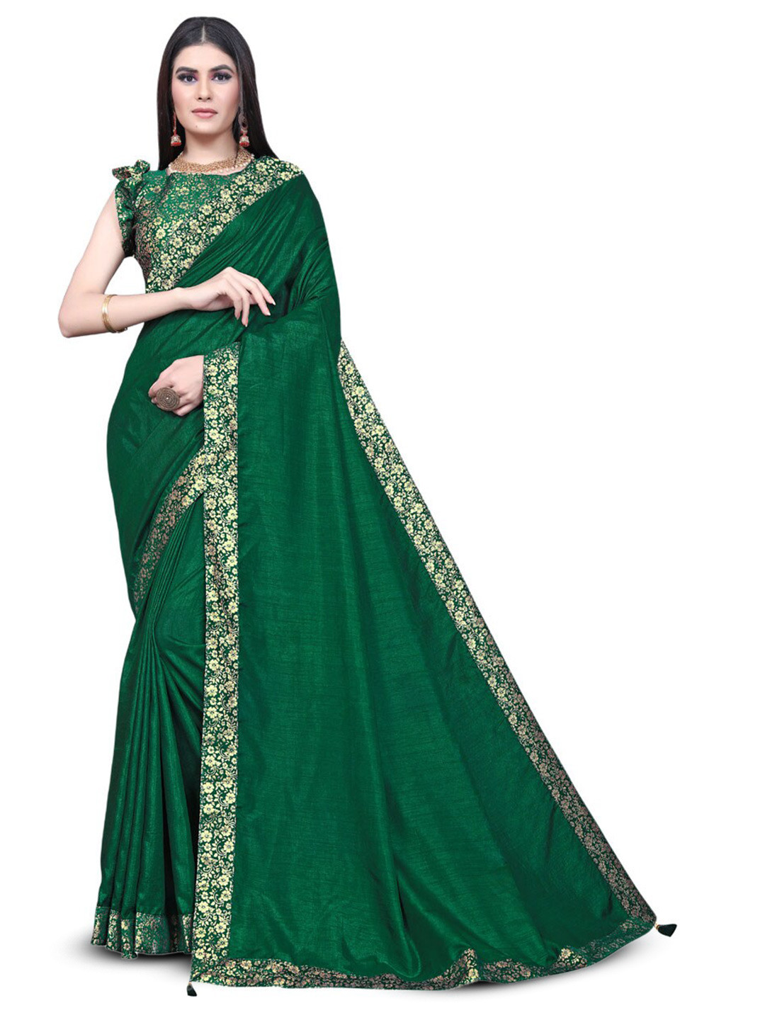 

ZEEPKART Woven Design Zari Saree, Green