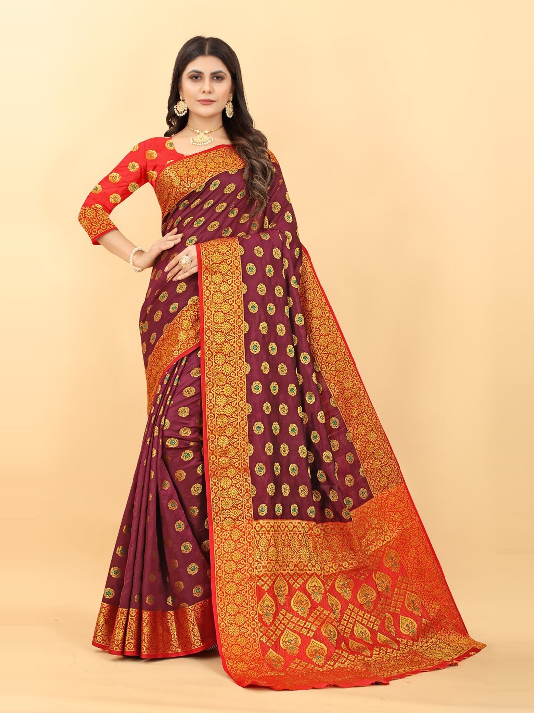 

ZEEPKART Floral Woven Design Zari Kanjeevaram Saree, Purple