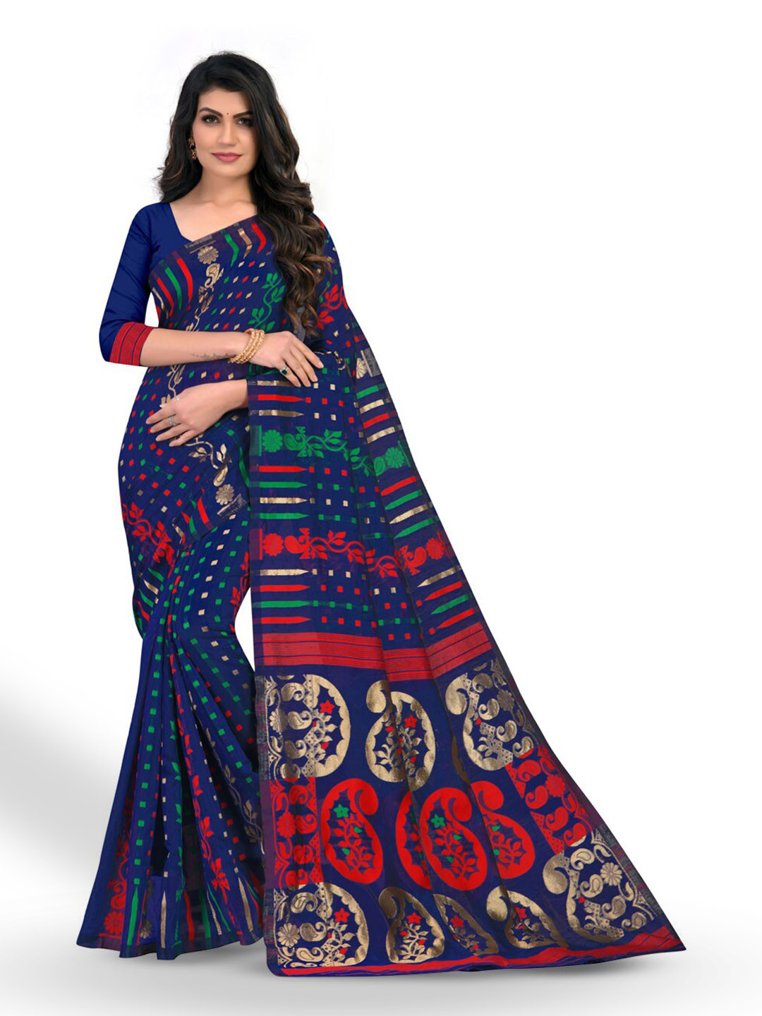 

ZEEPKART Ethnic Motifs Woven Design Saree, Blue