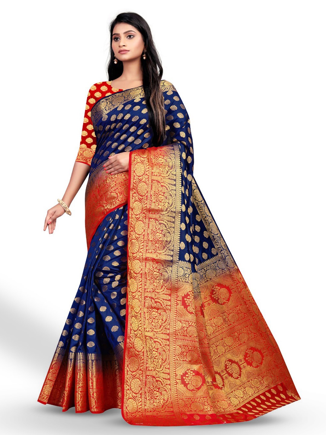 

ZEEPKART Ethnic Motif Kanjeevaram Zari Saree, Blue