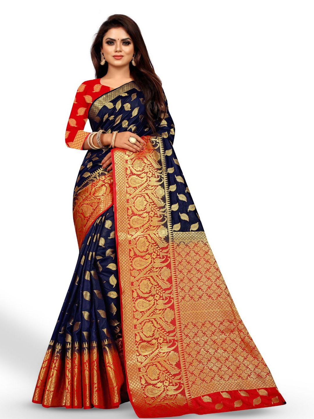 

ZEEPKART Floral Woven Design Zari Kanjeevaram Saree, Blue