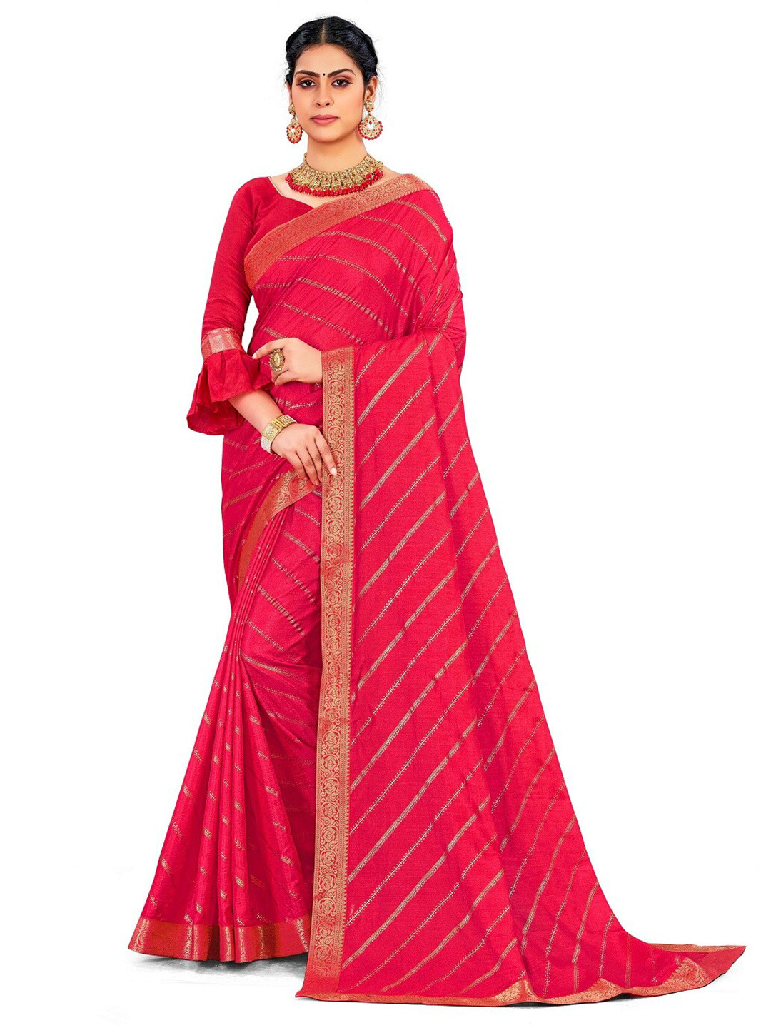 

ZEEPKART Woven Design Zari Kanjeevaram Saree, Pink