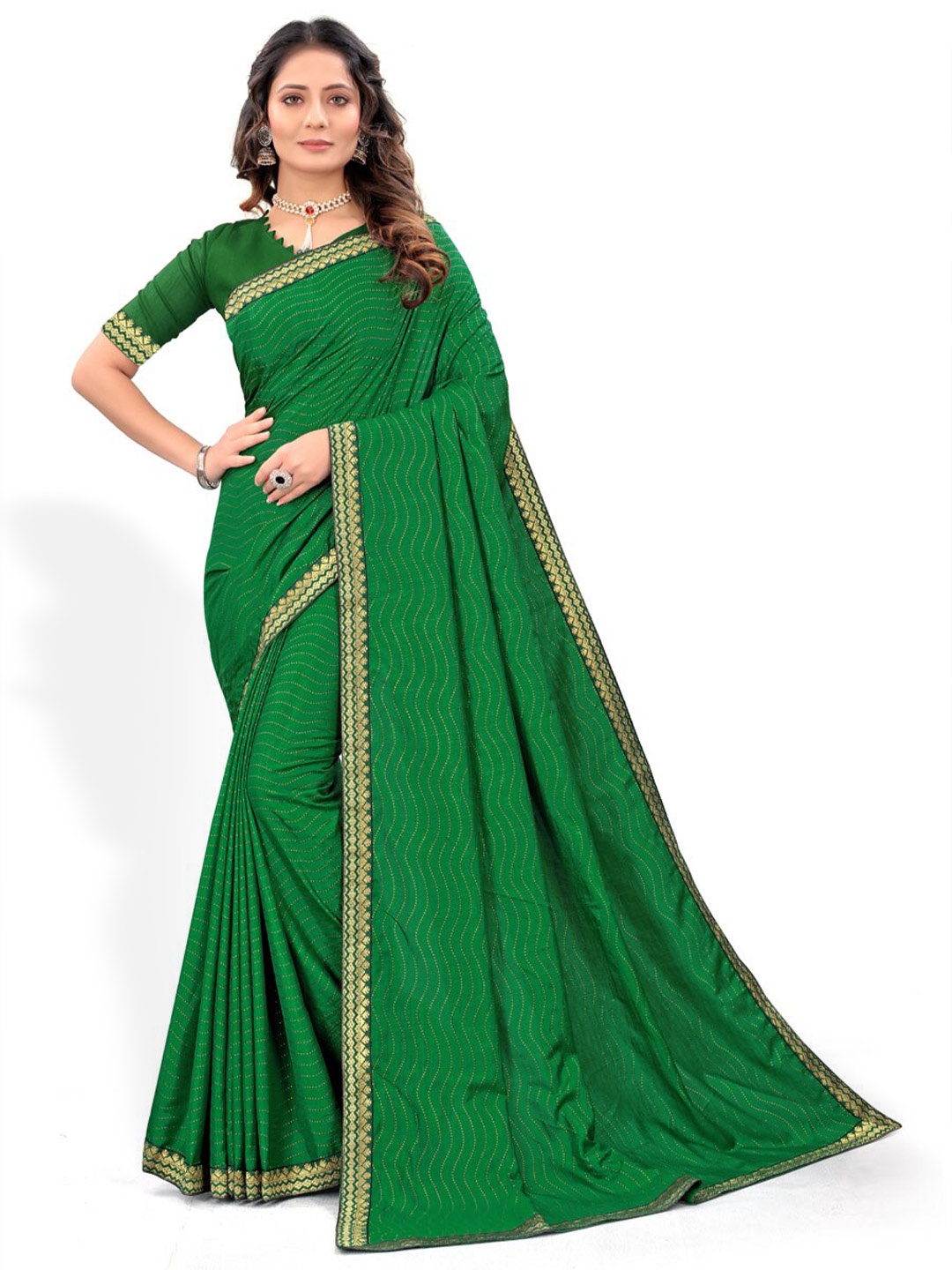 

ZEEPKART Geometric Woven Design Zari Kanjeevaram Saree, Green
