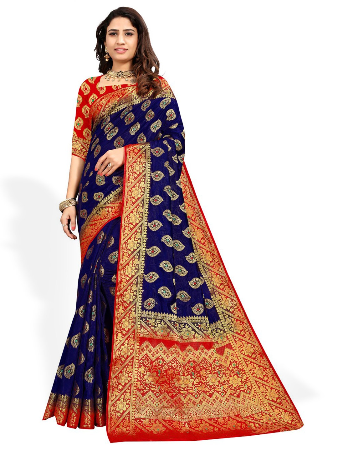 

ZEEPKART Woven Design Zari Kanjeevaram Saree, Blue