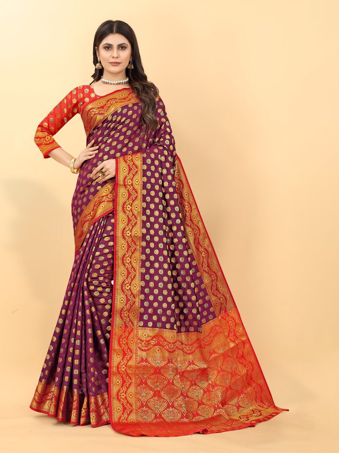 

ZEEPKART Woven Design Zari Kanjeevaram Saree, Purple