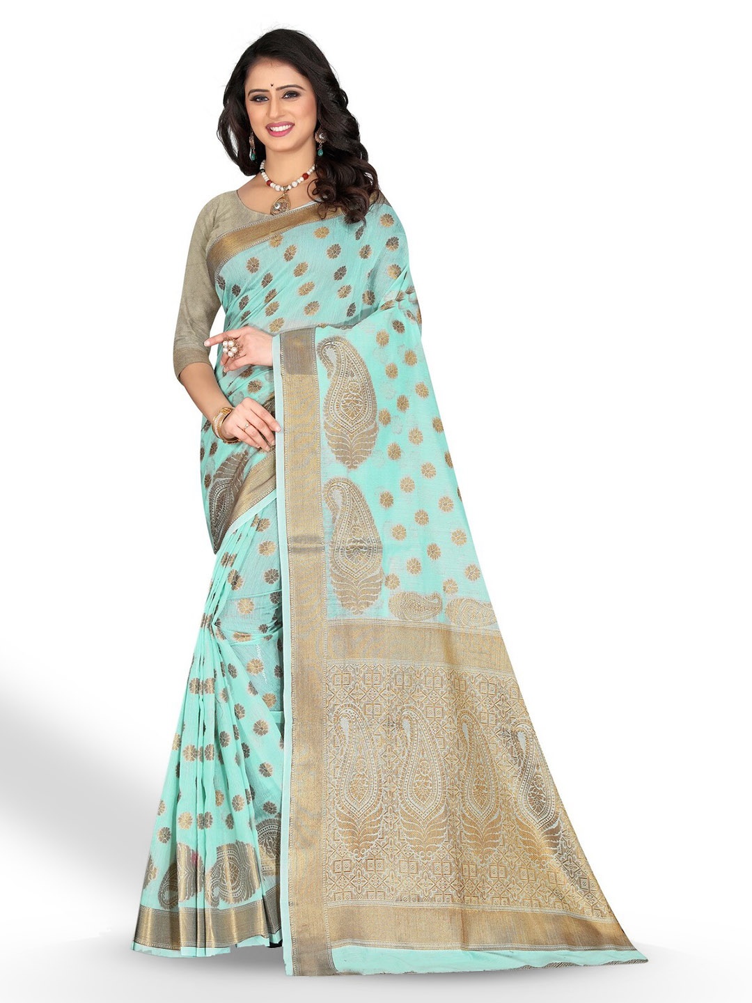 

ZEEPKART Paisley Woven Design Zari Kanjeevaram Saree, Blue