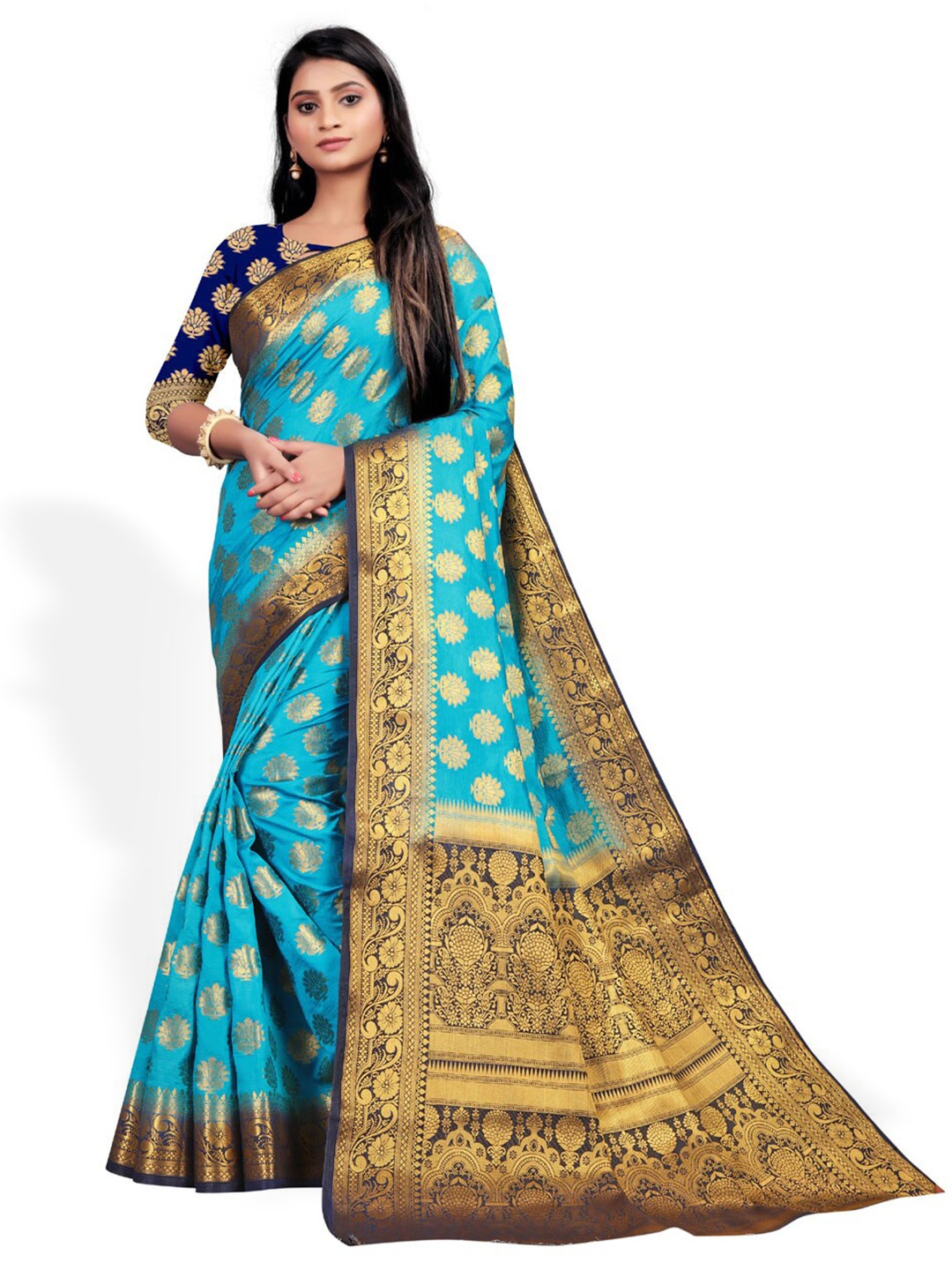 

ZEEPKART Ethnic Motif Kanjeevaram Zari Saree, Blue