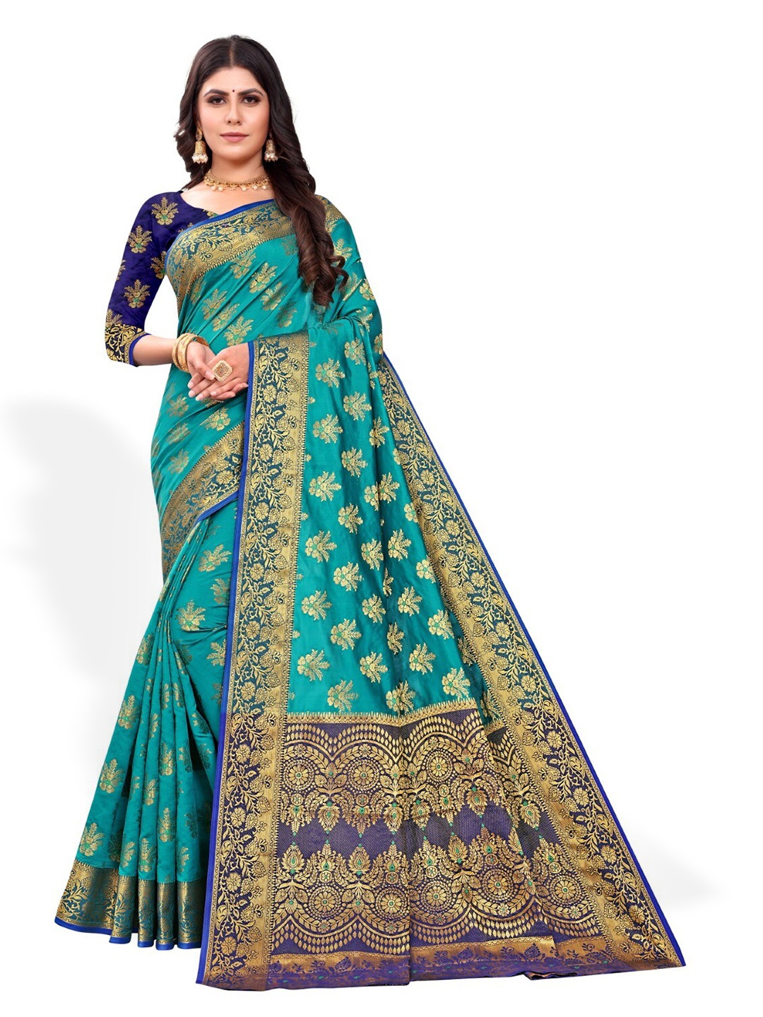 

ZEEPKART Ethnic Motif Kanjeevaram Zari Saree, Blue