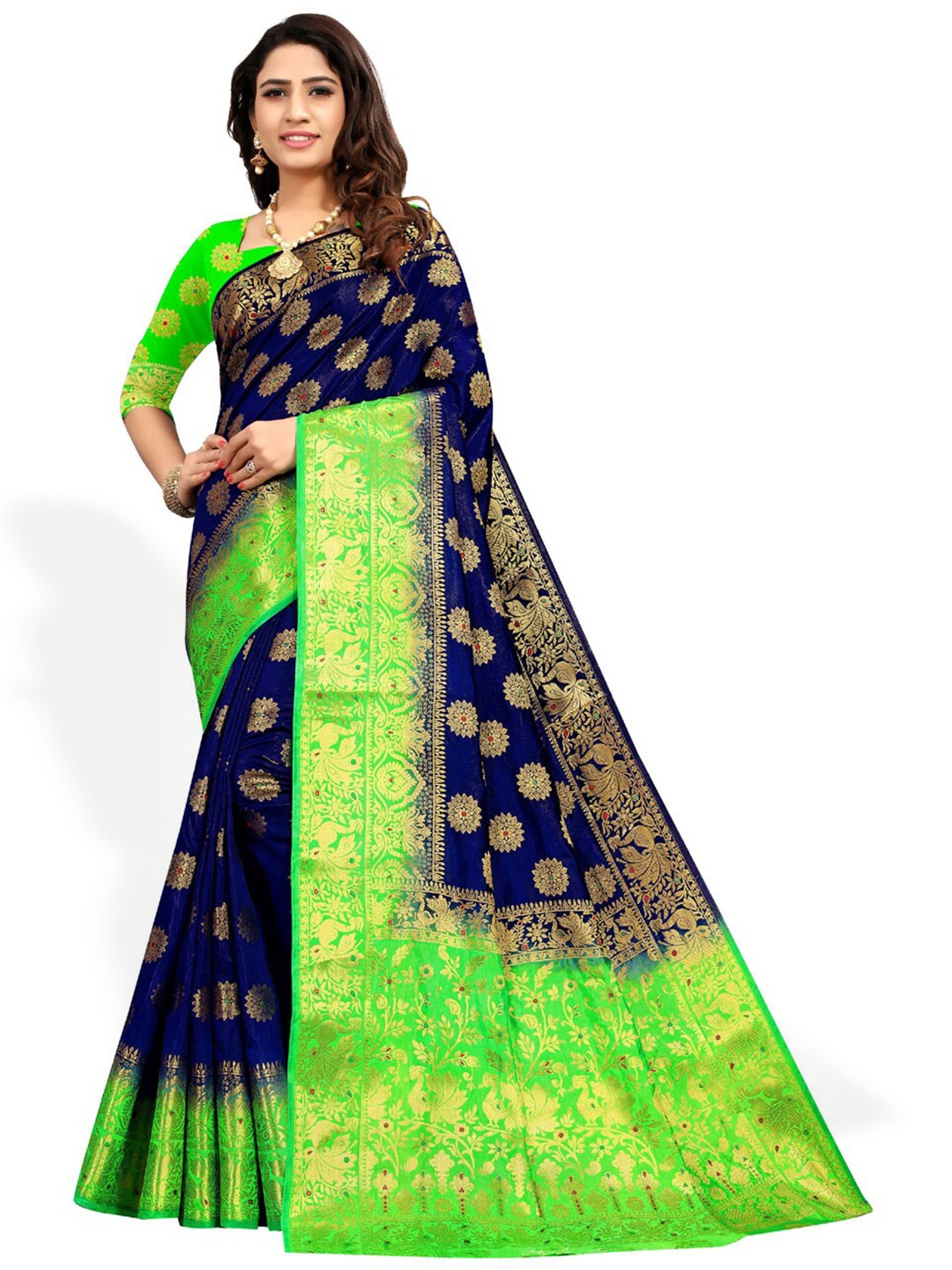 

ZEEPKART Floral Woven Design Zari Kanjeevaram Saree, Blue