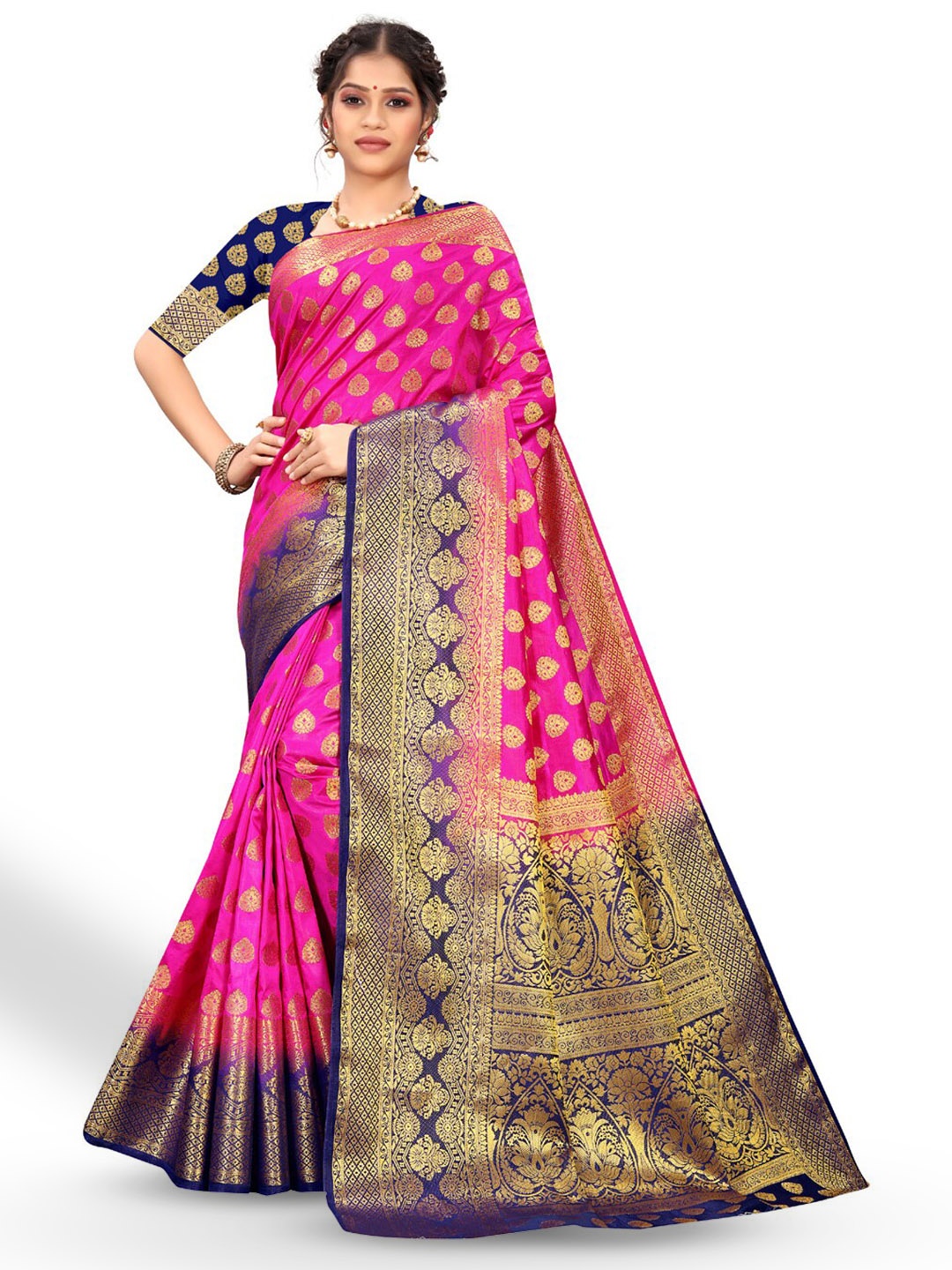 

ZEEPKART Ethnic Woven Design Zari Kanjeevaram Saree, Pink