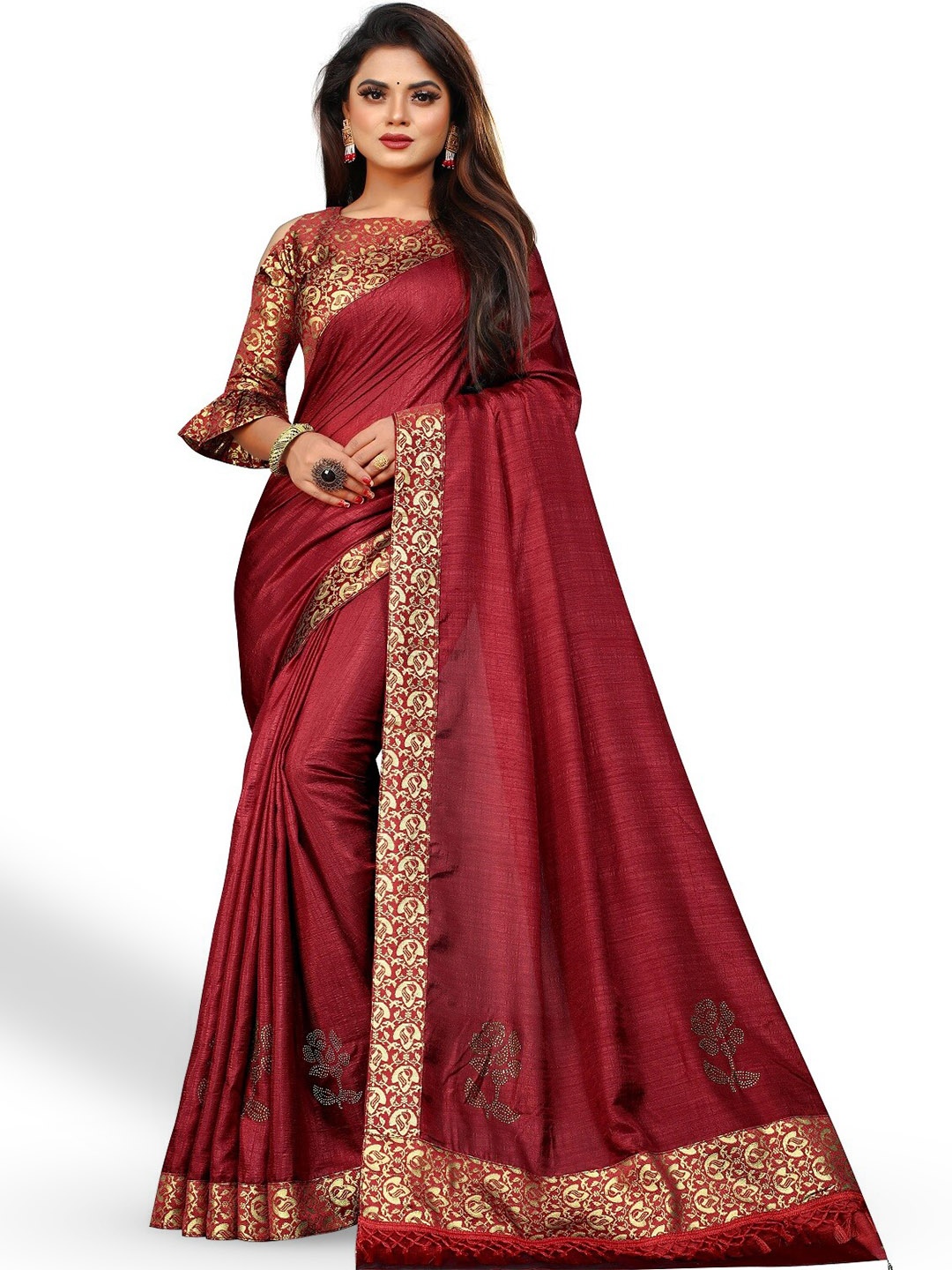 

ZEEPKART Zari Kanjeevaram Saree, Maroon
