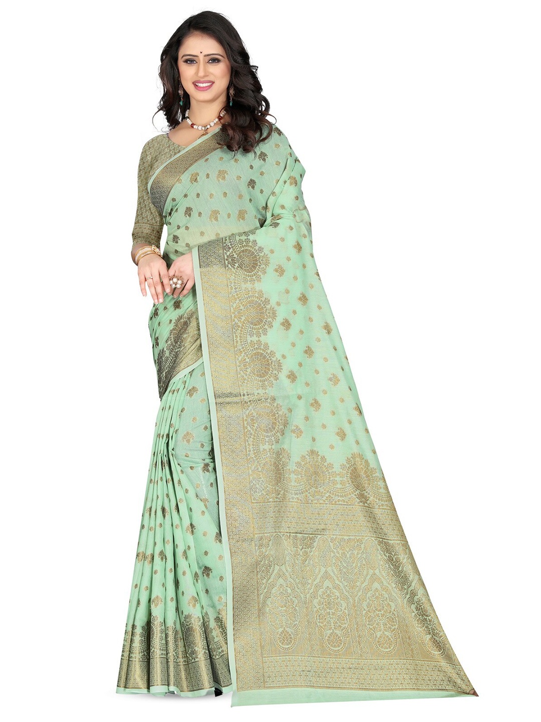 

ZEEPKART Ethnic Motif Woven Design Kanjeevaram Saree, Blue