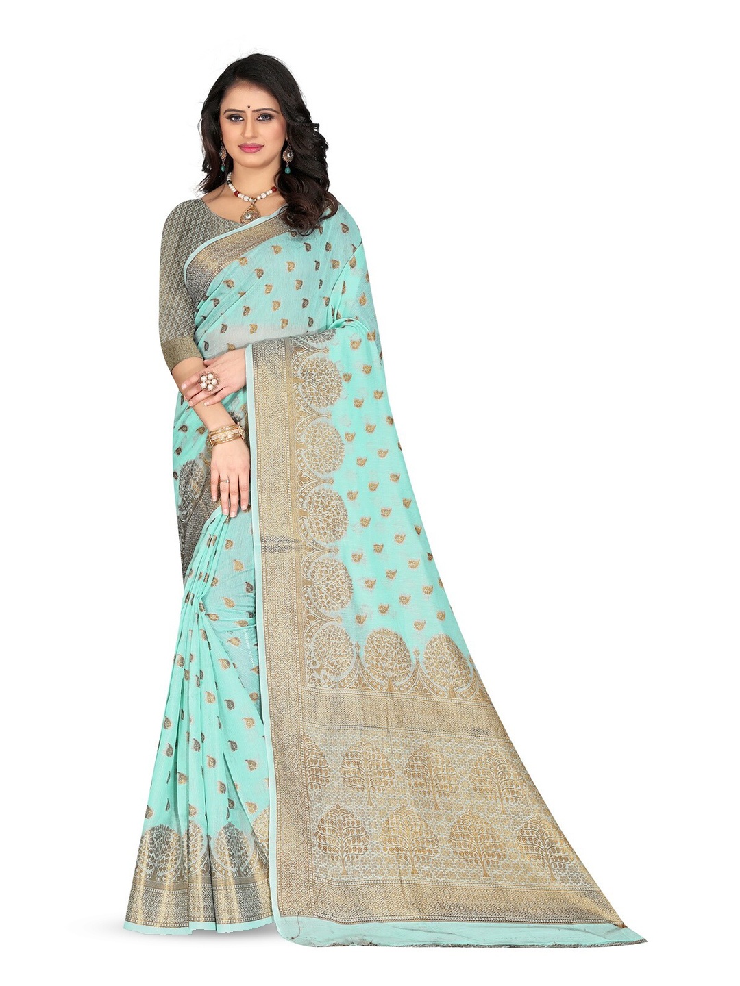 

ZEEPKART Floral Woven Design Zari Kanjeevaram Saree, Blue