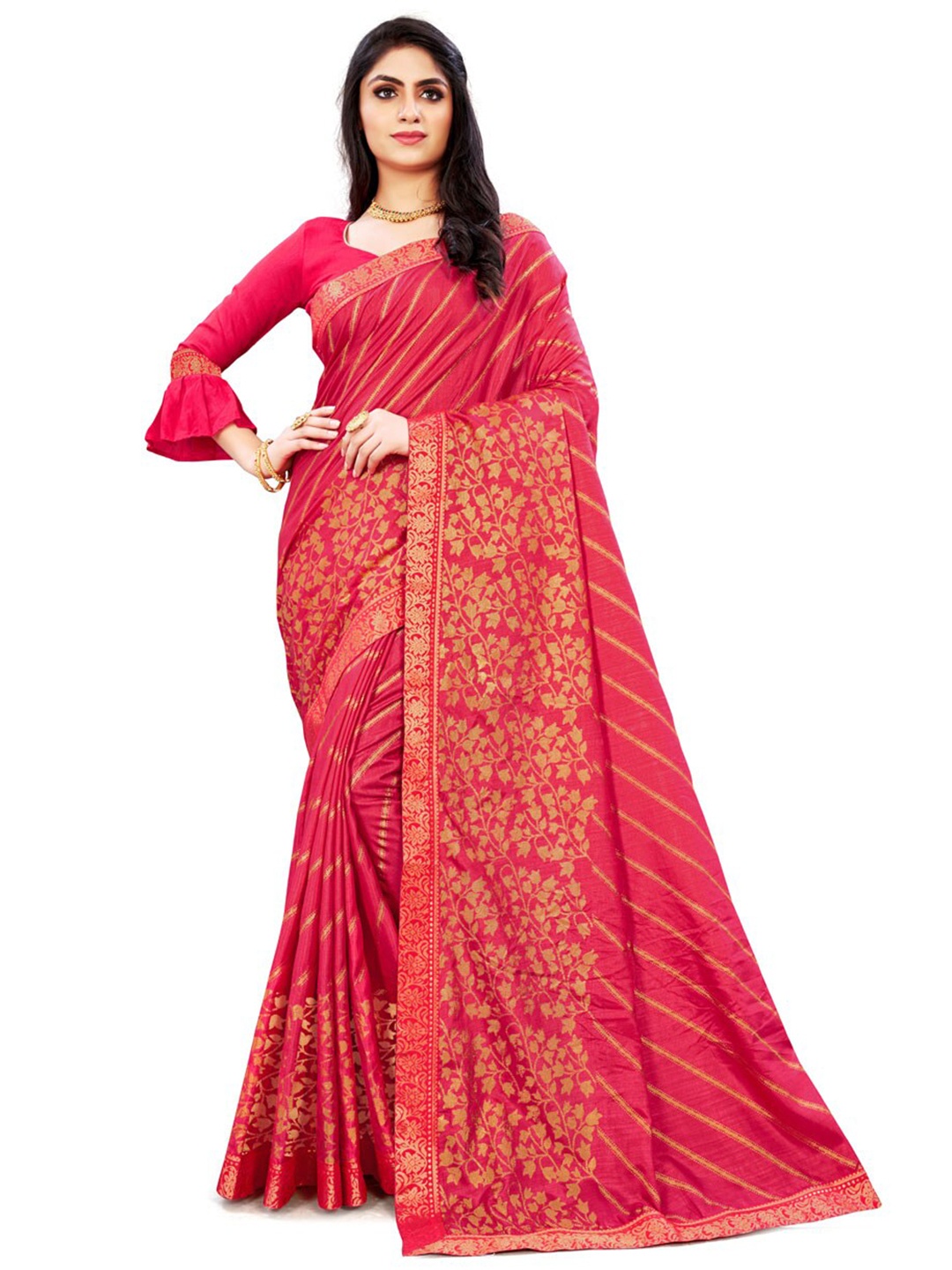 

ZEEPKART Floral Woven Design Kanjeevaram Saree, Blue