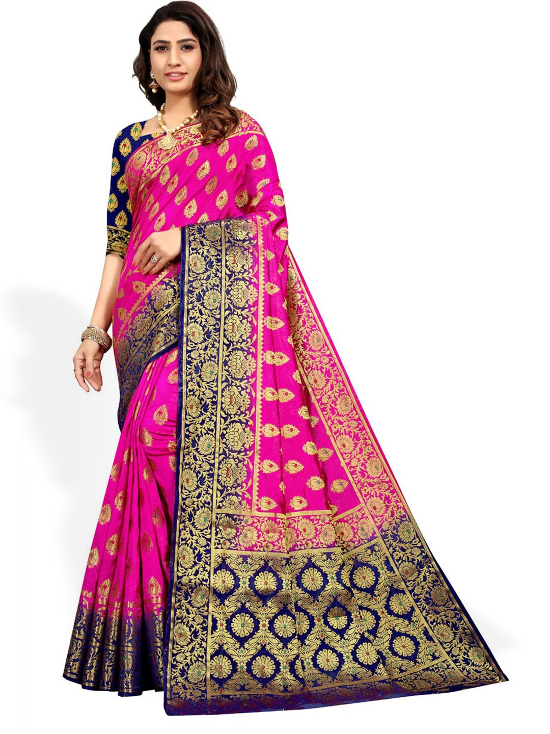 

ZEEPKART Ethinic Woven Design Zari Kanjeevaram Saree, Pink