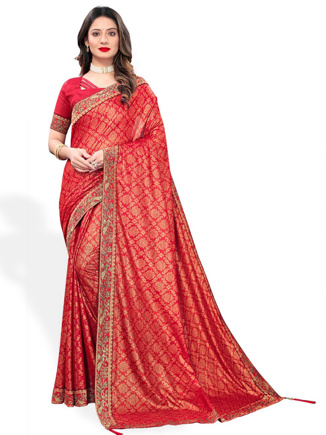 

ZEEPKART Ethnic Motif Kanjeevaram Zari Saree, Red