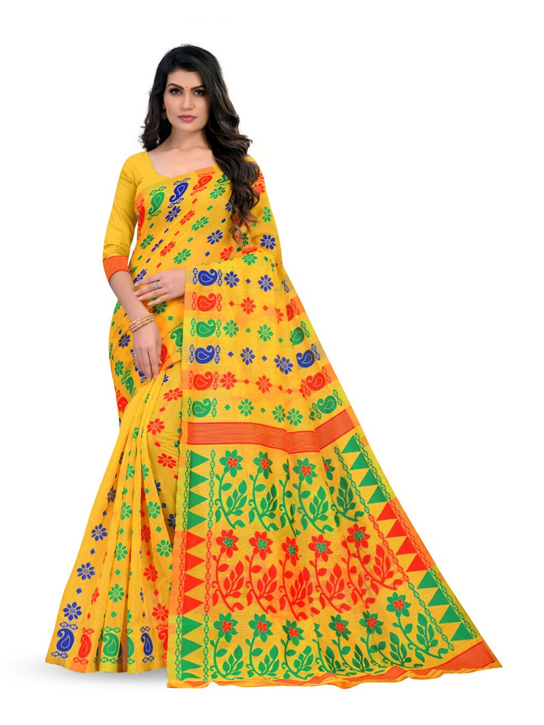 

ZEEPKART Ethnic Motifs Woven Design Saree, Yellow
