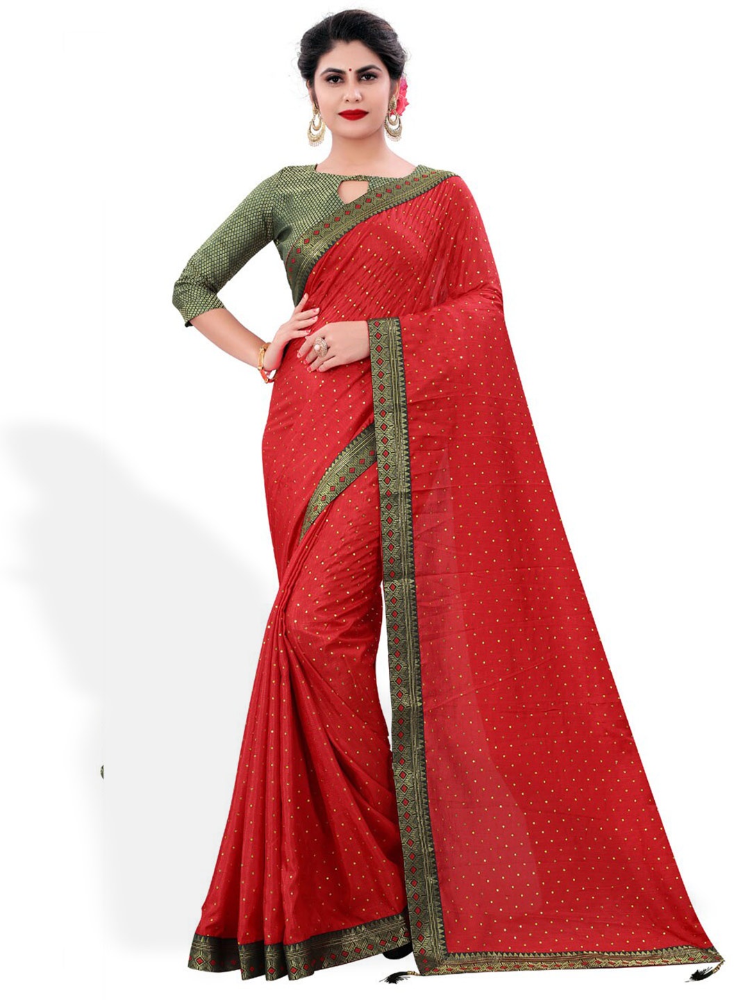 

ZEEPKART Embellished Saree, Red