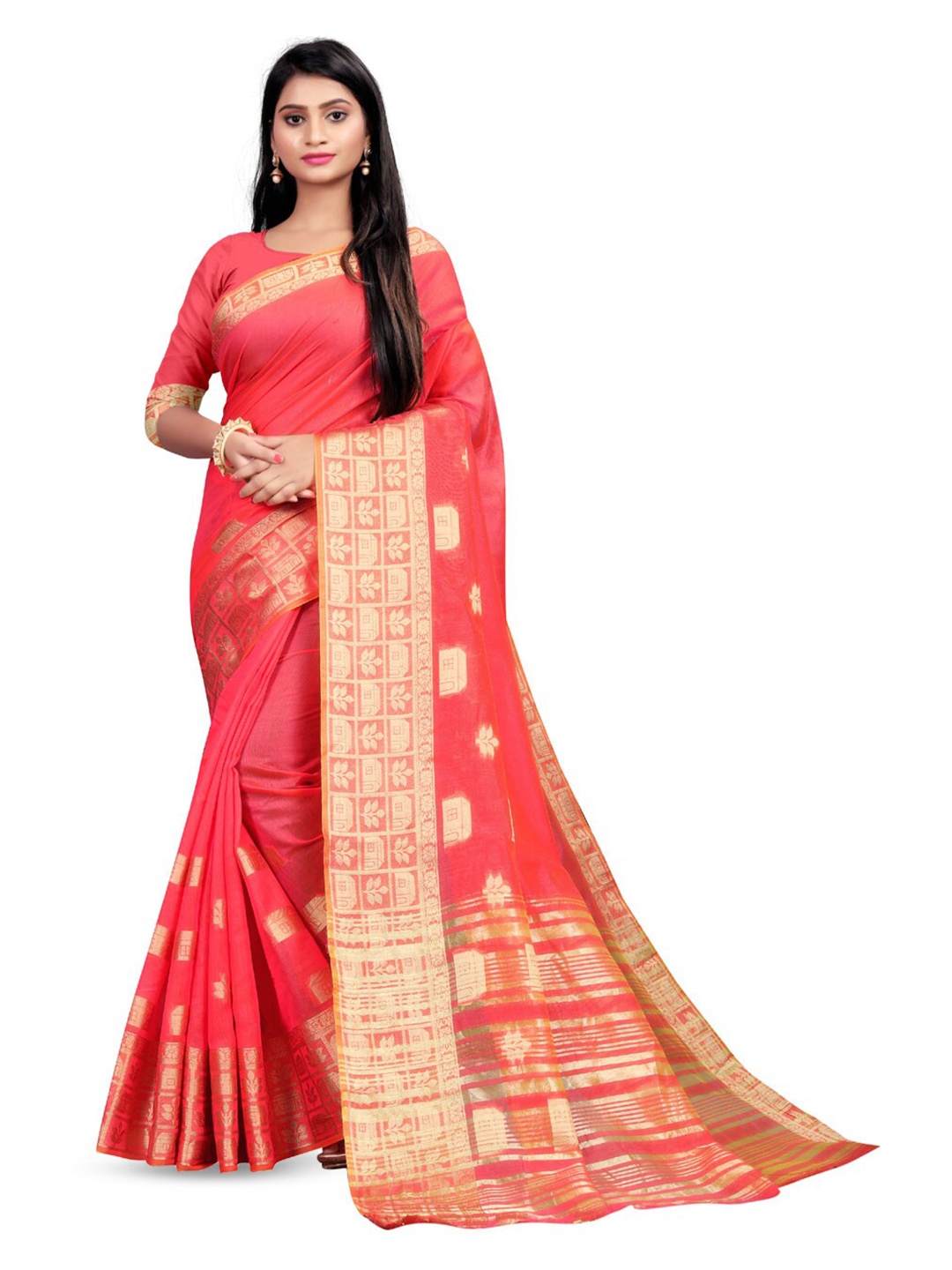 

ZEEPKART Floral Woven Design Zari Kanjeevaram Saree, Pink