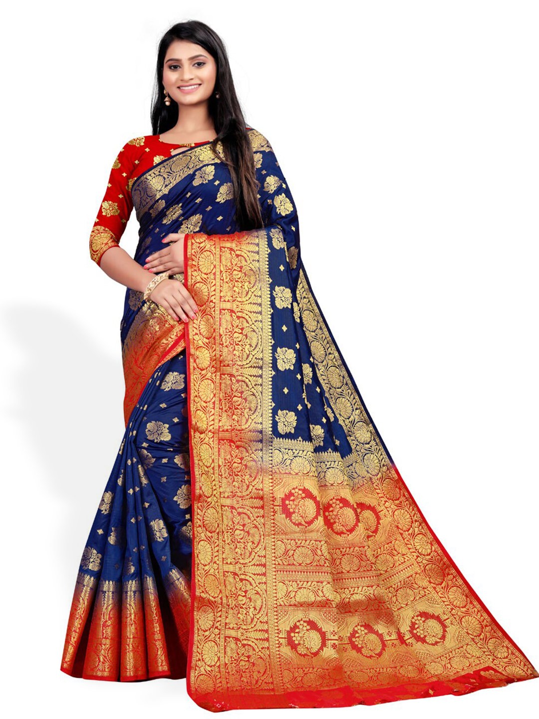 

ZEEPKART Woven Design Zari Kanjeevaram Saree, Blue