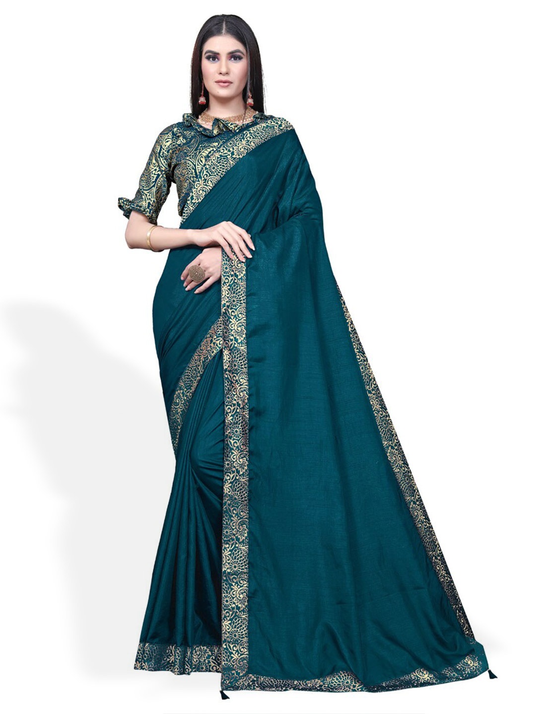 

ZEEPKART Woven Design Poly Silk Saree, Blue