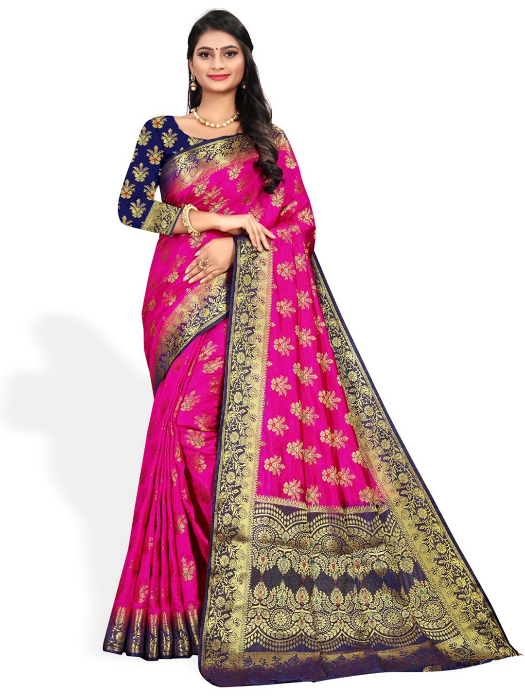 

ZEEPKART Woven Design Zari Kanjeevaram Saree, Pink