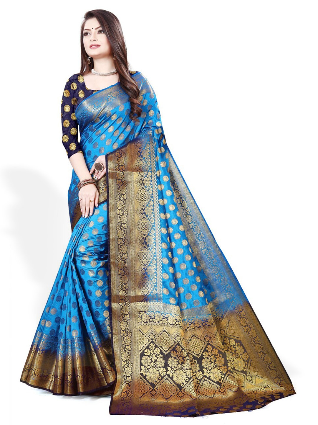 

ZEEPKART Ethnic Motif Kanjeevaram Zari Saree, Blue
