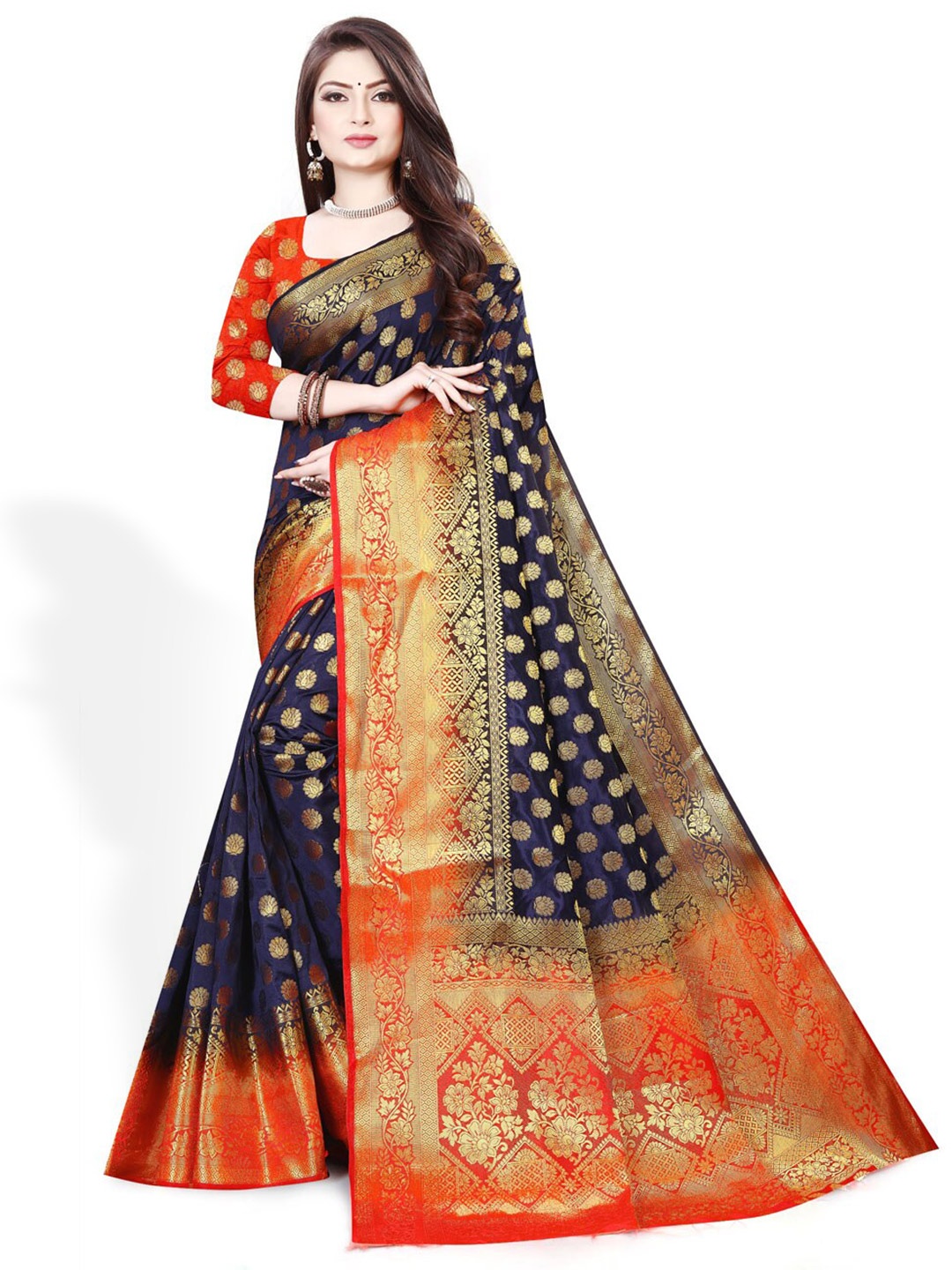 

ZEEPKART Floral Woven Design Zari Kanjeevaram Saree, Blue