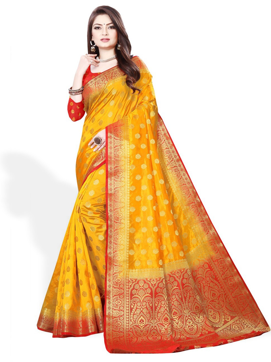 

ZEEPKART Ethnic Motifs Woven Design Zari Kanjeevaram Saree, Yellow