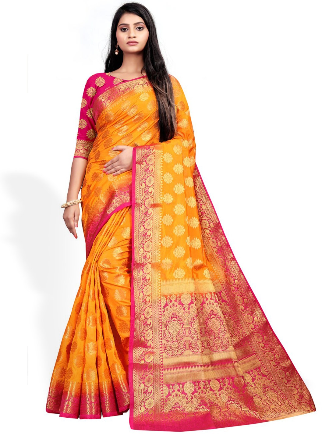 

ZEEPKART Ethnic Woven Design Zari Kanjeevaram Saree, Orange