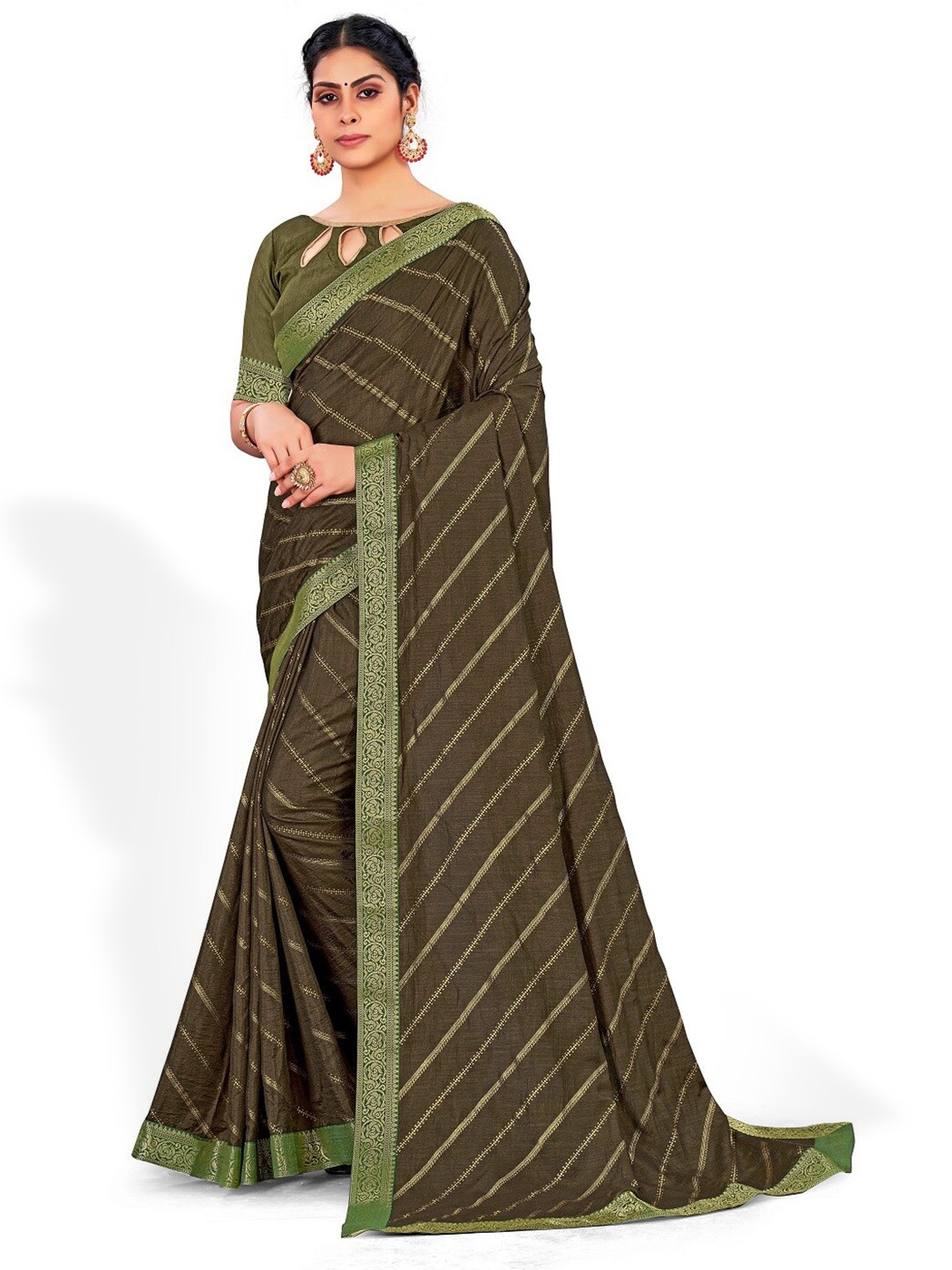 

ZEEPKART Geometric Woven Design Zari Kanjeevaram Saree, Green