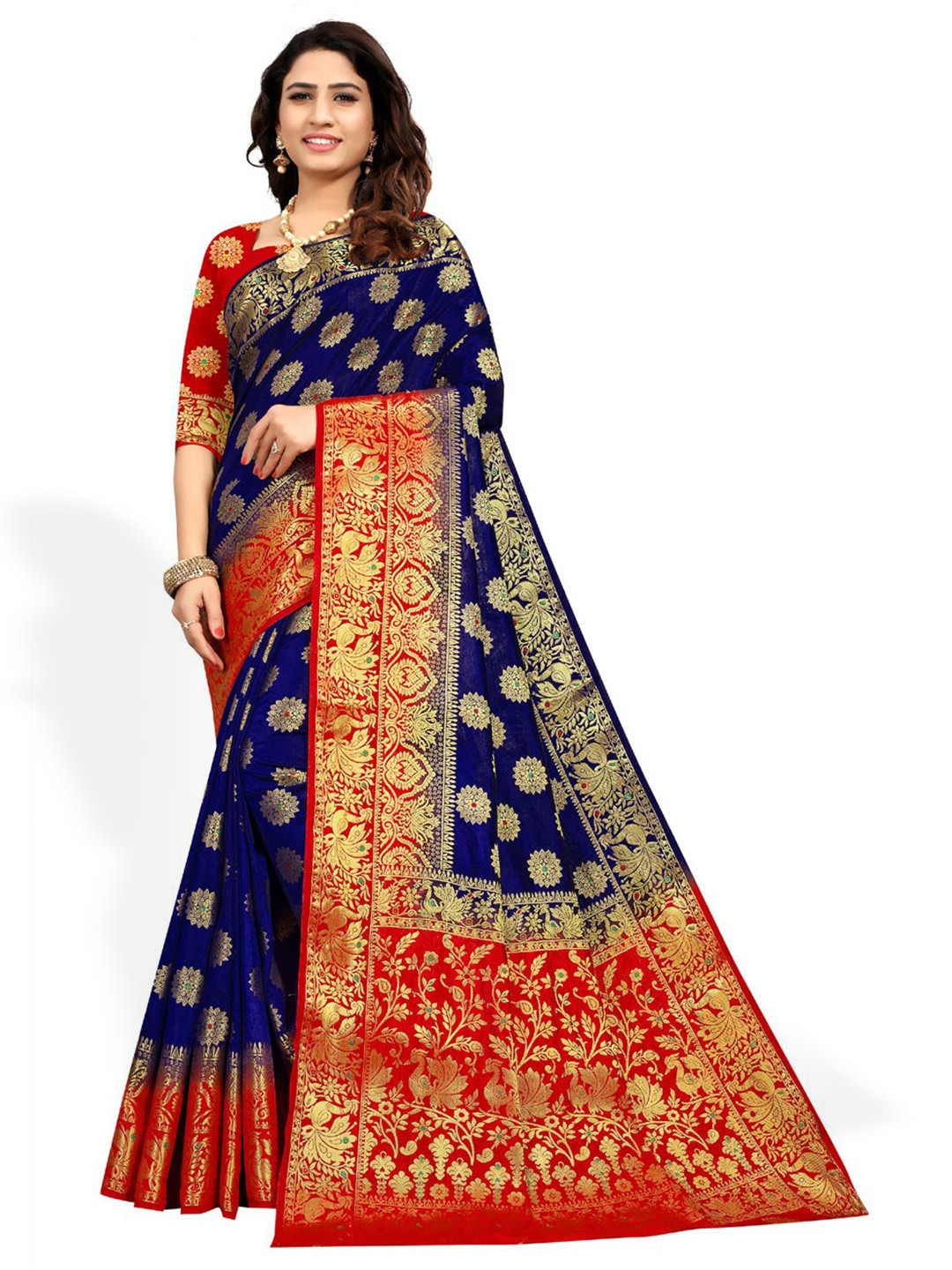 

ZEEPKART Woven Design Zari Kanjeevaram Saree, Blue