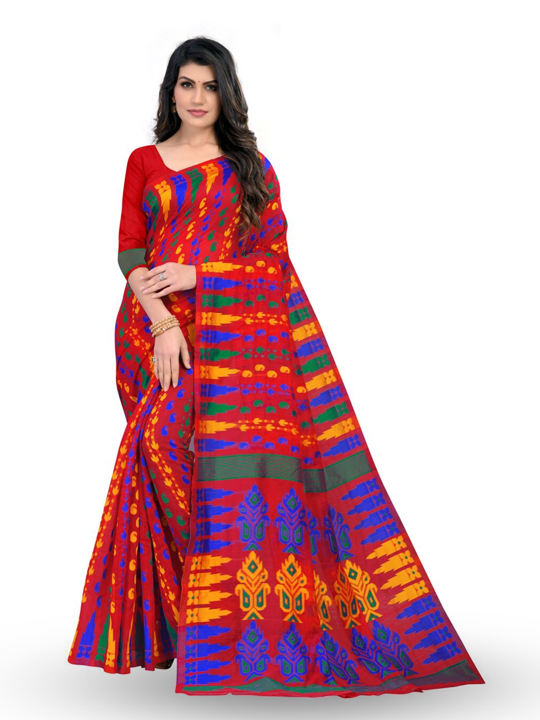 

ZEEPKART Woven Design Poly Silk Saree, Red
