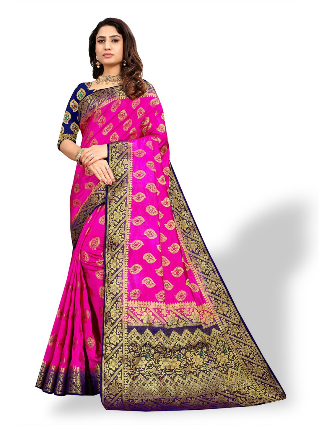 

ZEEPKART Ethnic Woven Design Zari Kanjeevaram Saree, Pink