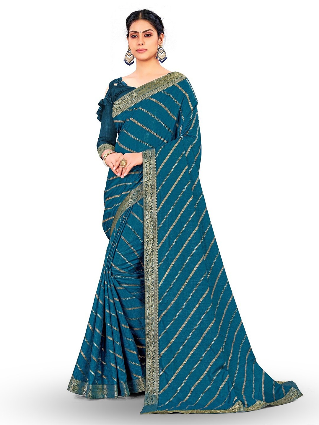 

ZEEPKART Woven Design Zari Kanjeevaram Saree, Blue