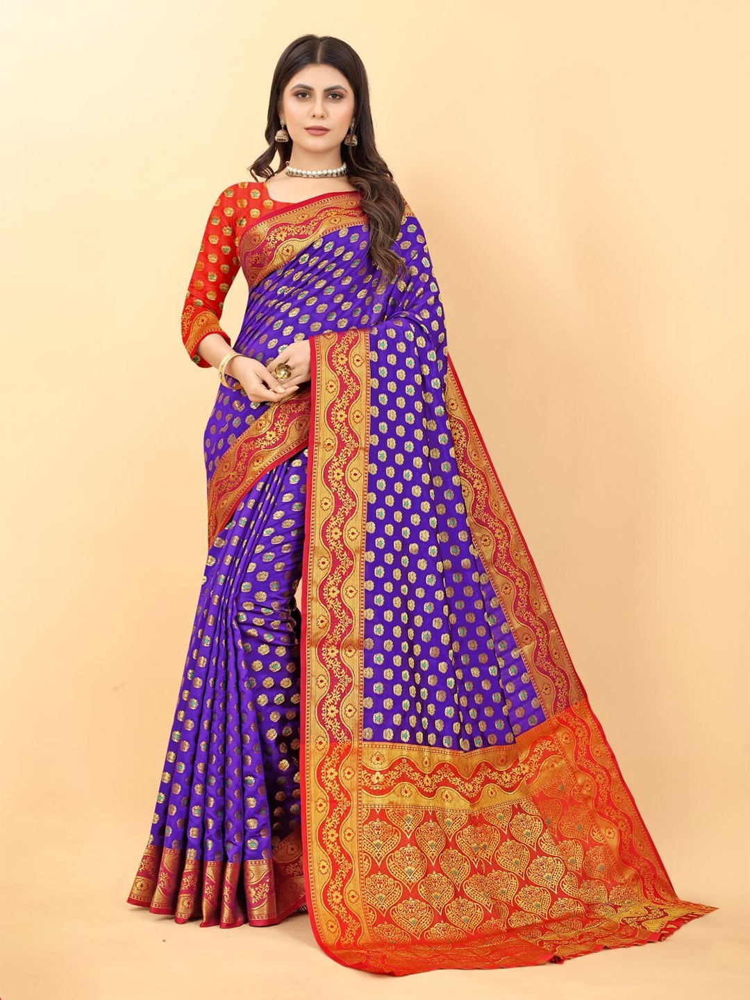 

ZEEPKART Ethnic Motif Woven Design Zari Kanjeevaram Saree, Blue