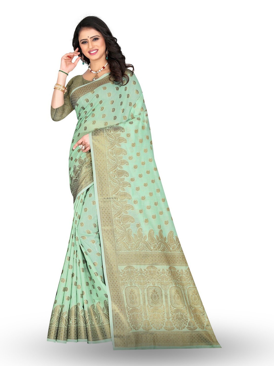

ZEEPKART Ethnic Motif Kanjeevaram Zari Saree, Blue
