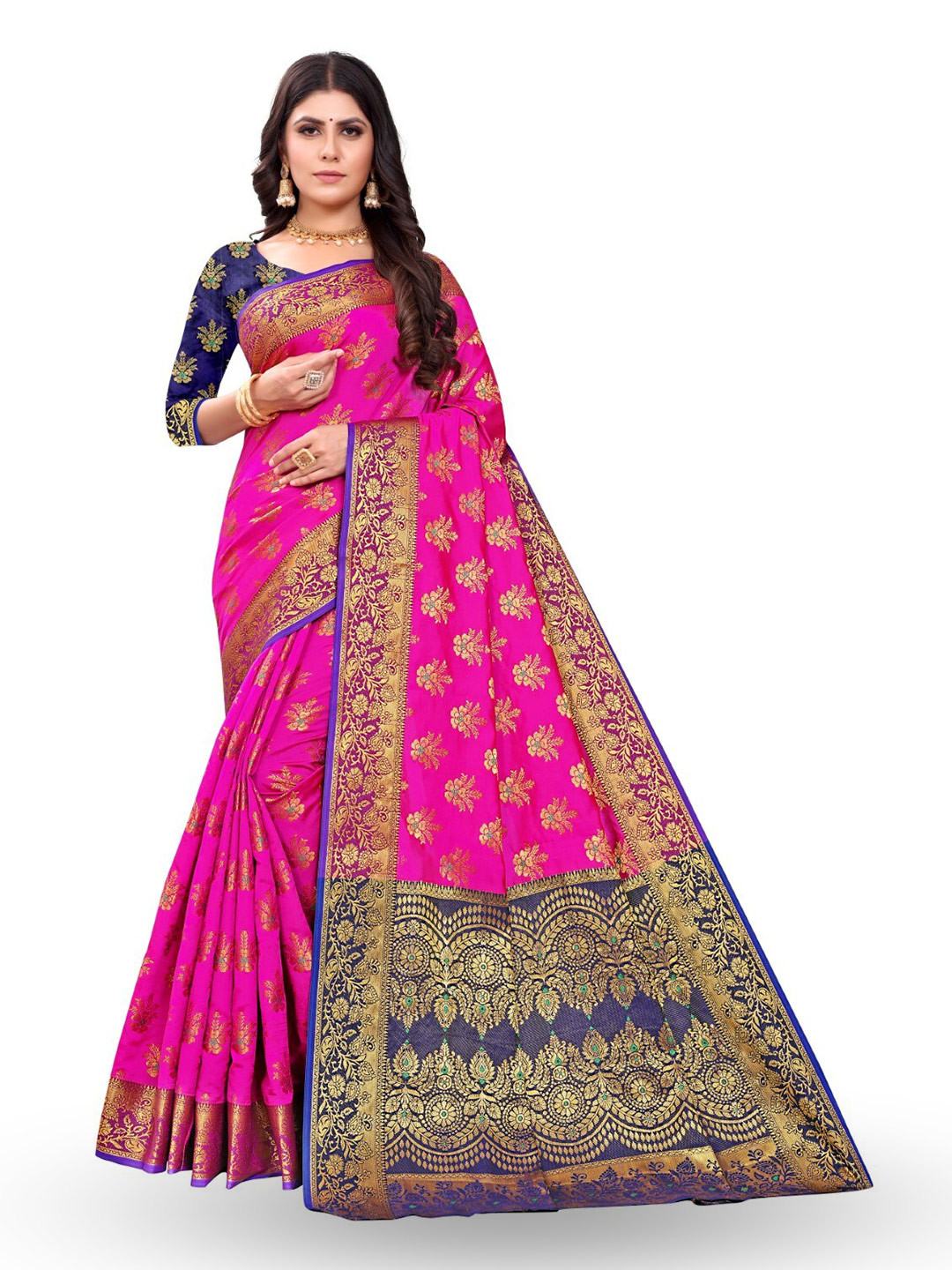 

ZEEPKART Woven Design Zari Kanjeevaram Saree, Pink