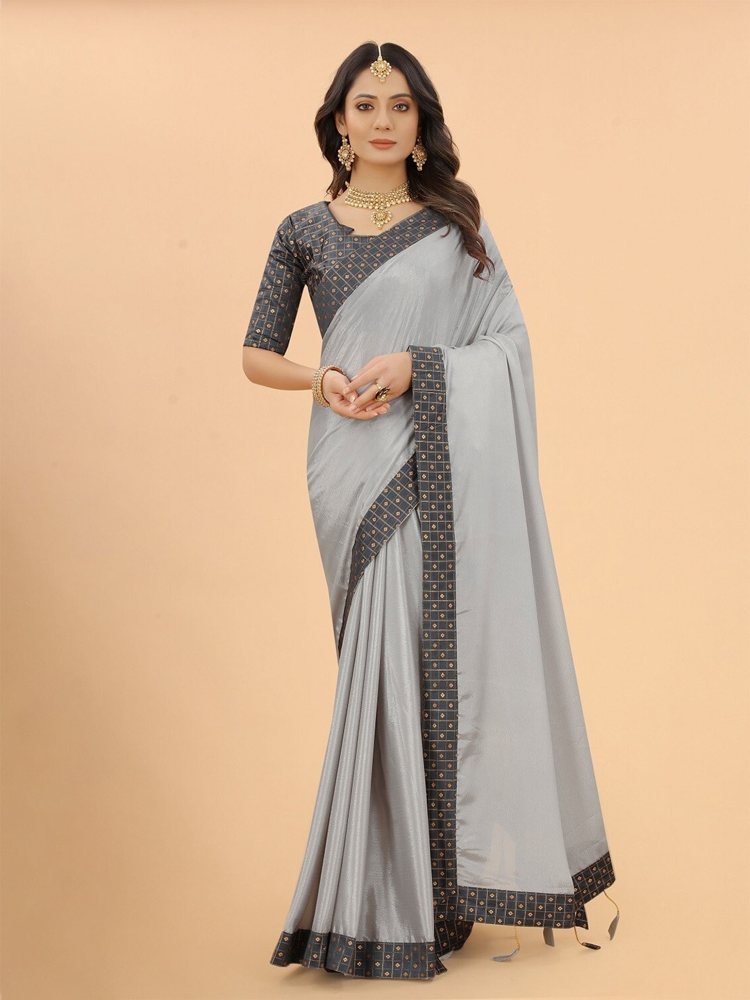 

ZEEPKART Embellished Poly Silk Saree, Grey