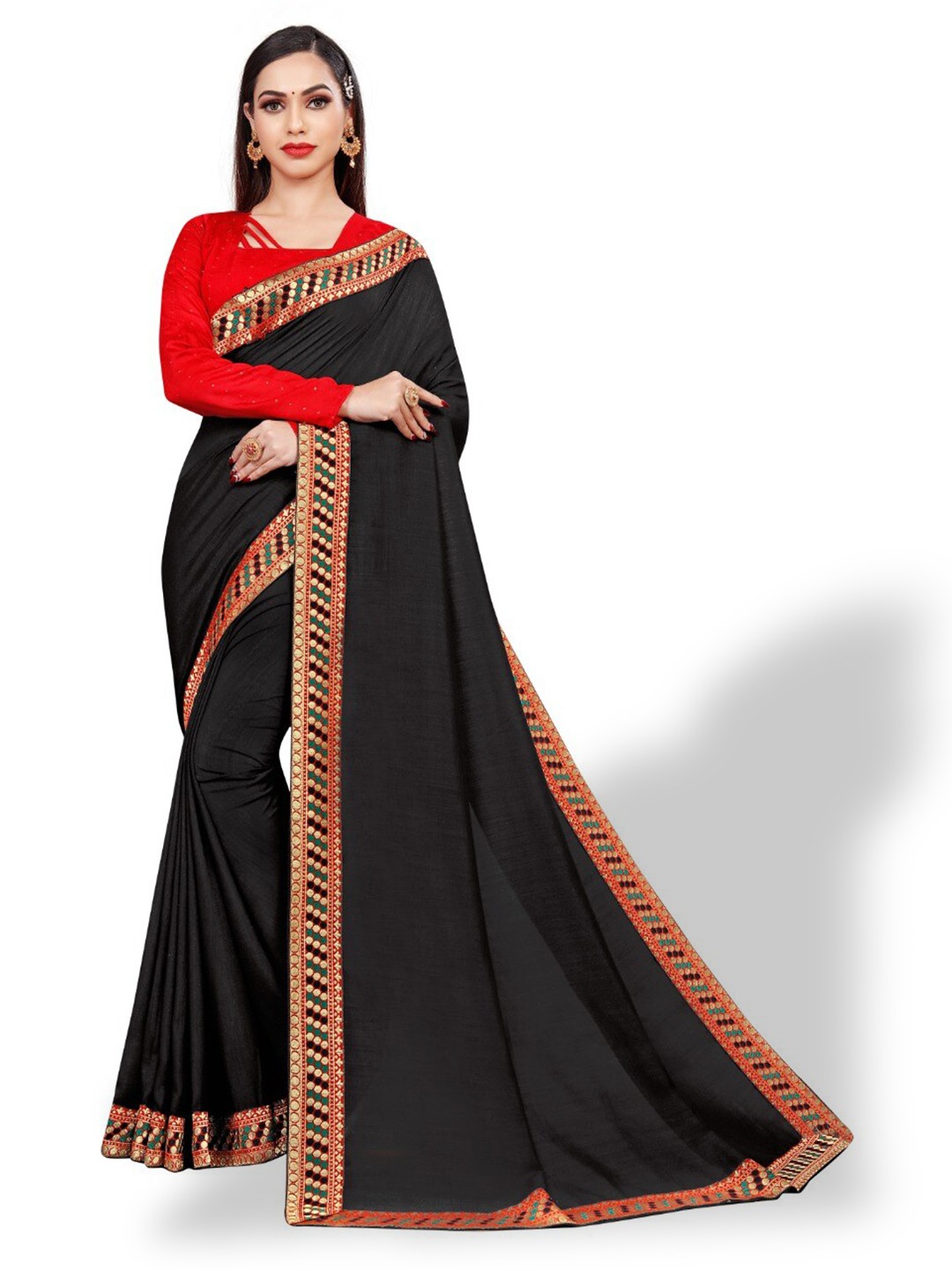 

ZEEPKART Woven Design Zari Saree, Black