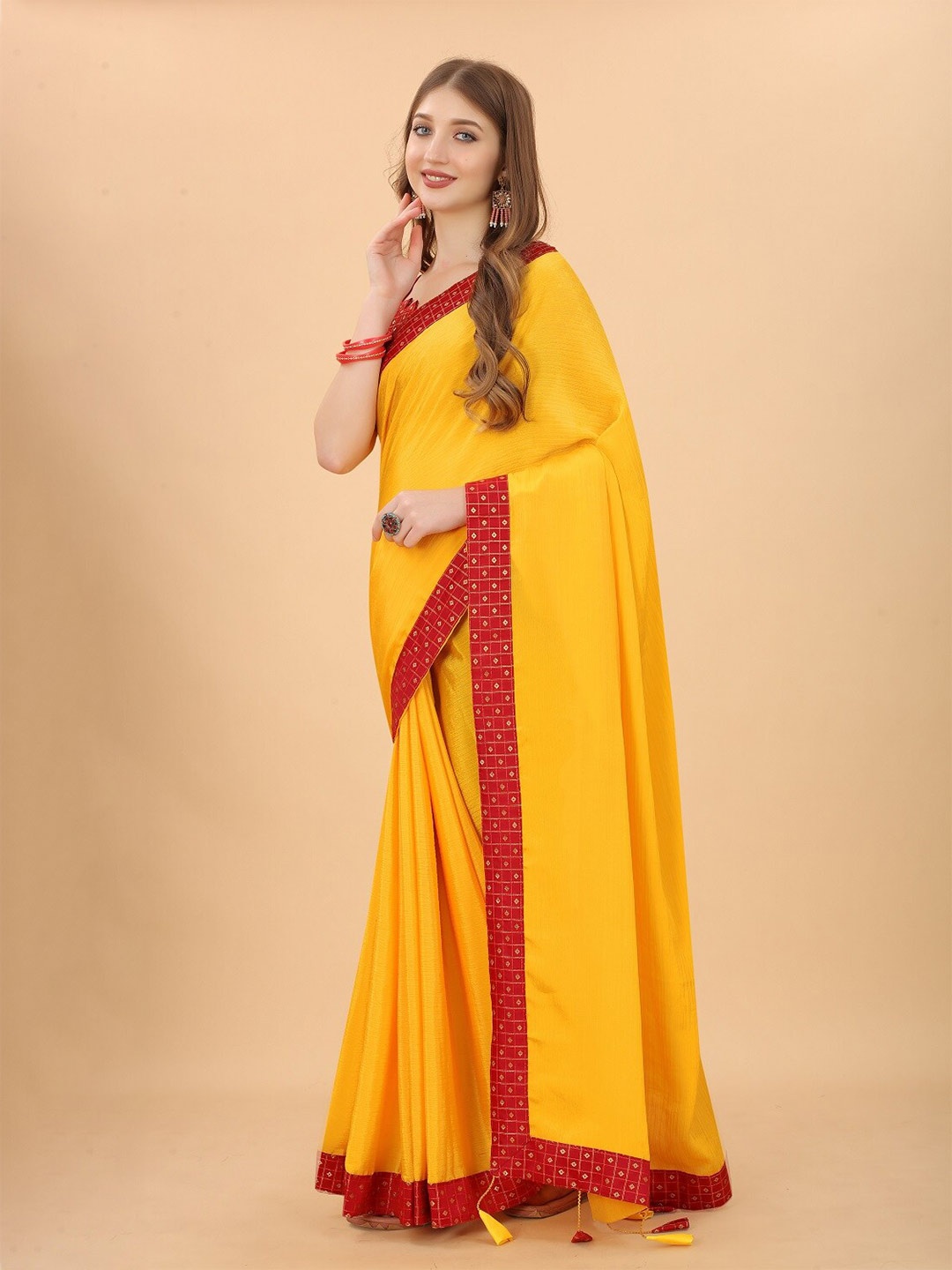

ZEEPKART Woven Design Border Zari Saree, Yellow