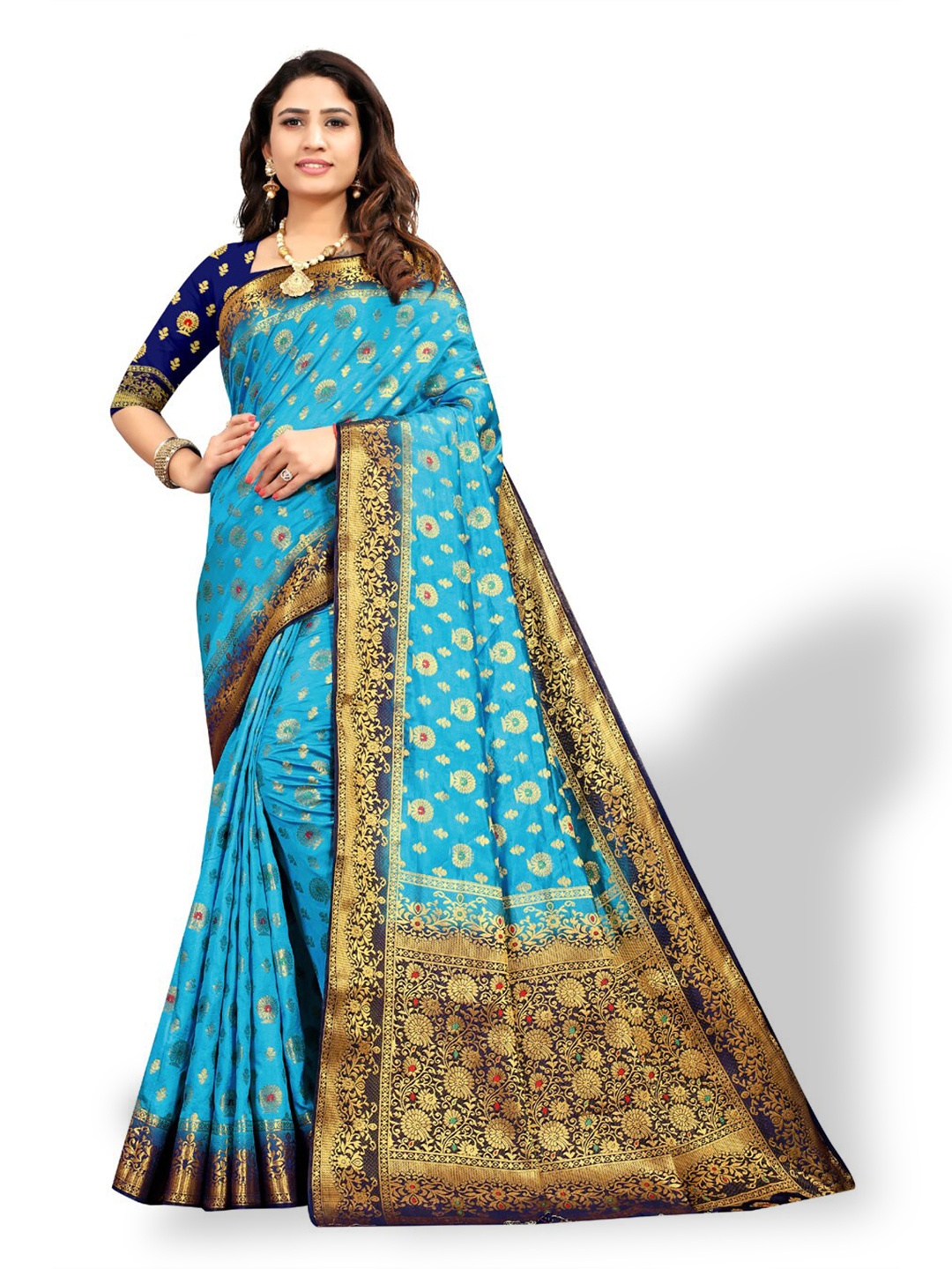 

ZEEPKART EthnicMotif Woven Design Zari Kanjeevaram Saree, Blue