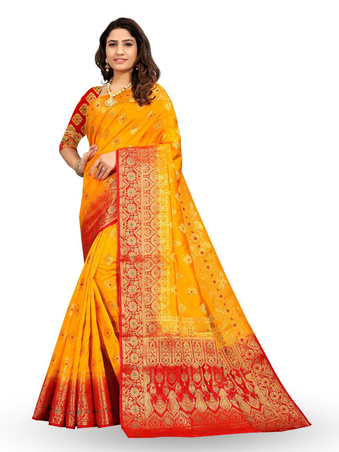 

ZEEPKART Ethinic Woven Design Zari Kanjeevaram Saree, Yellow