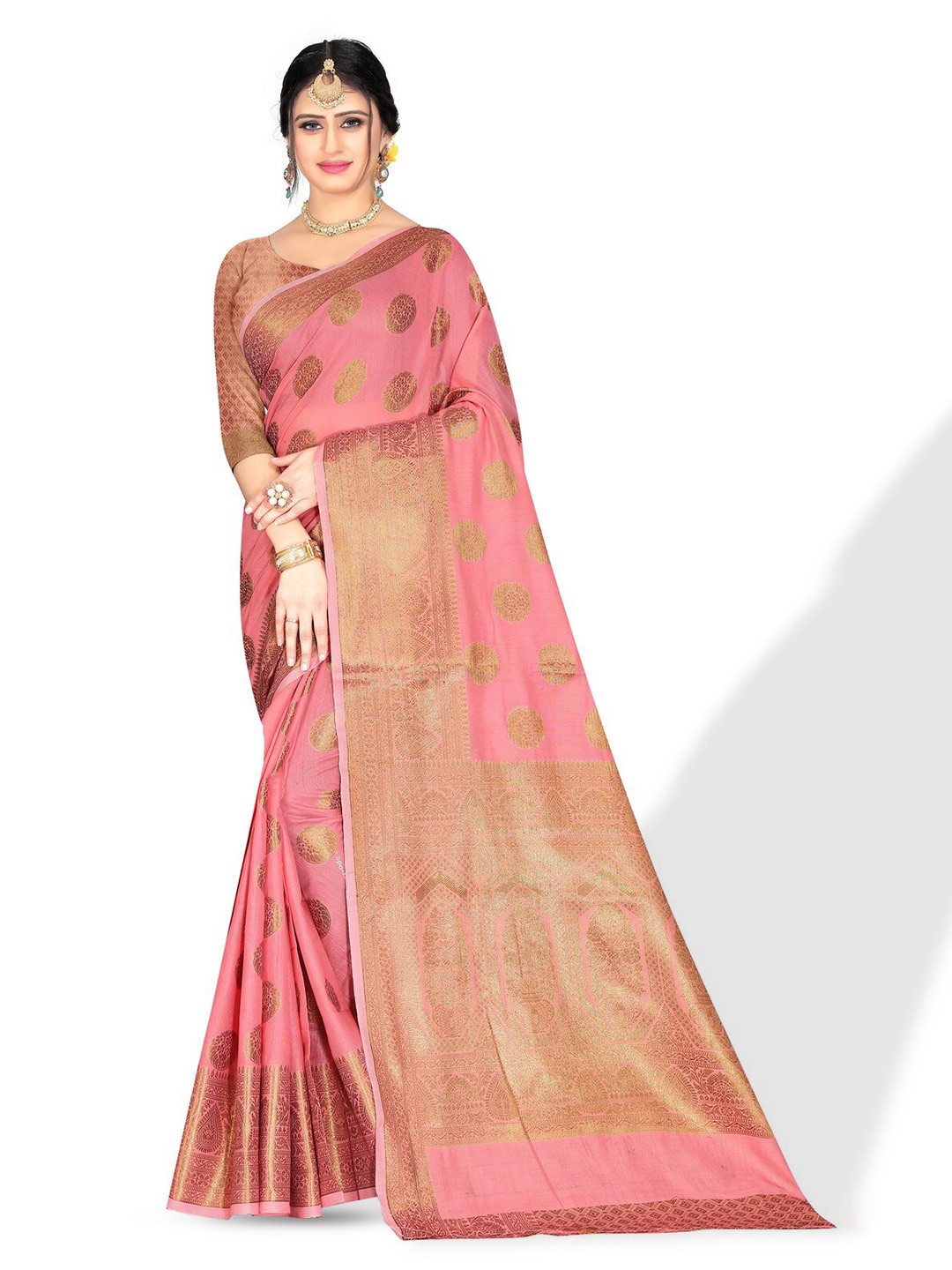 

ZEEPKART Woven Design Zari Kanjeevaram Saree, Pink