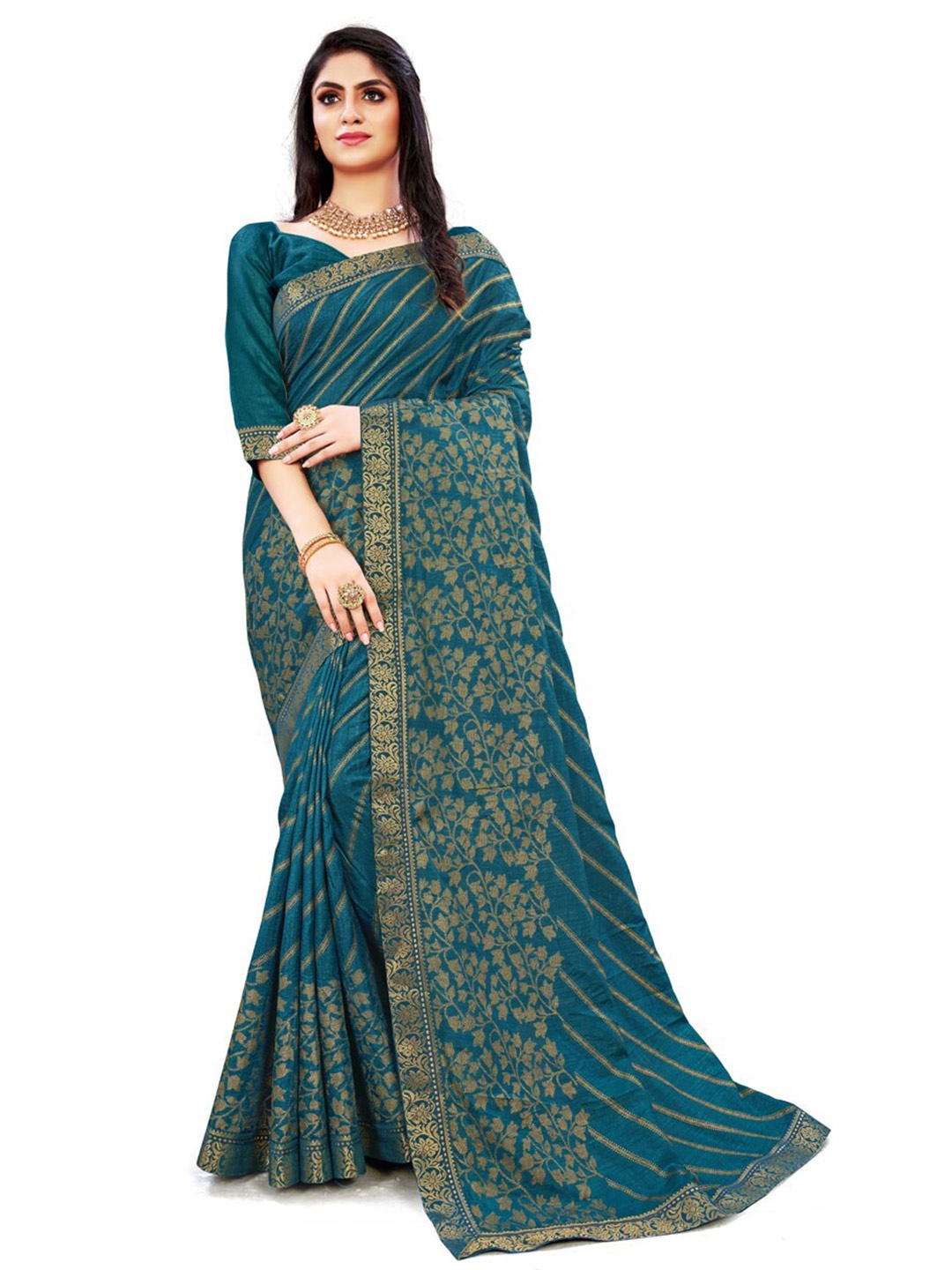 

ZEEPKART Floral Woven Design Zari Poly Silk Saree, Blue